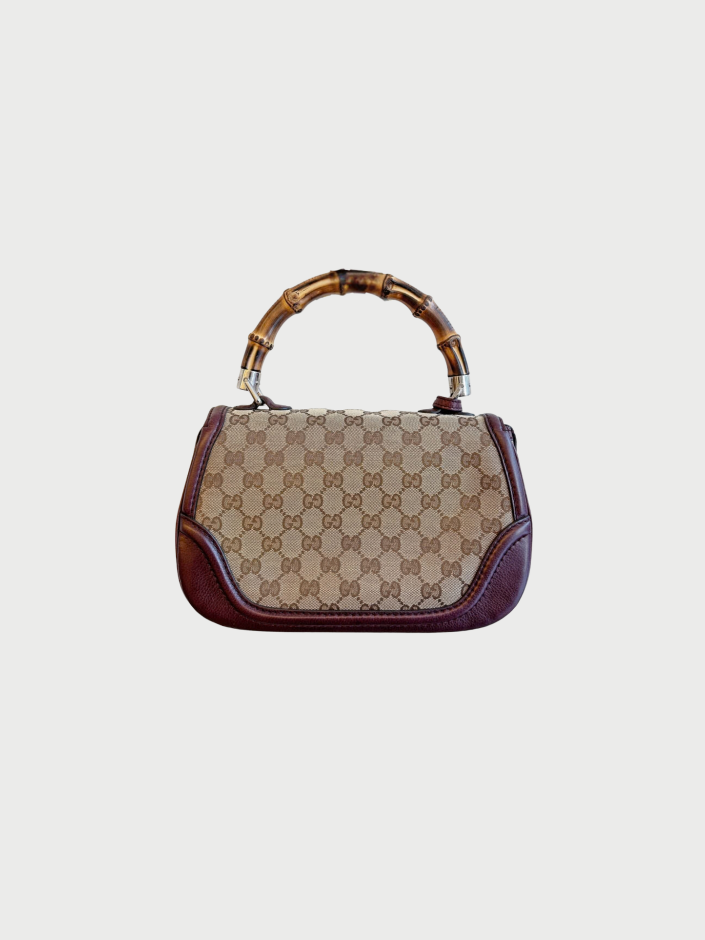 Gucci 1990s Brown Monogram Canvas Bamboo 1947 Medium Bag