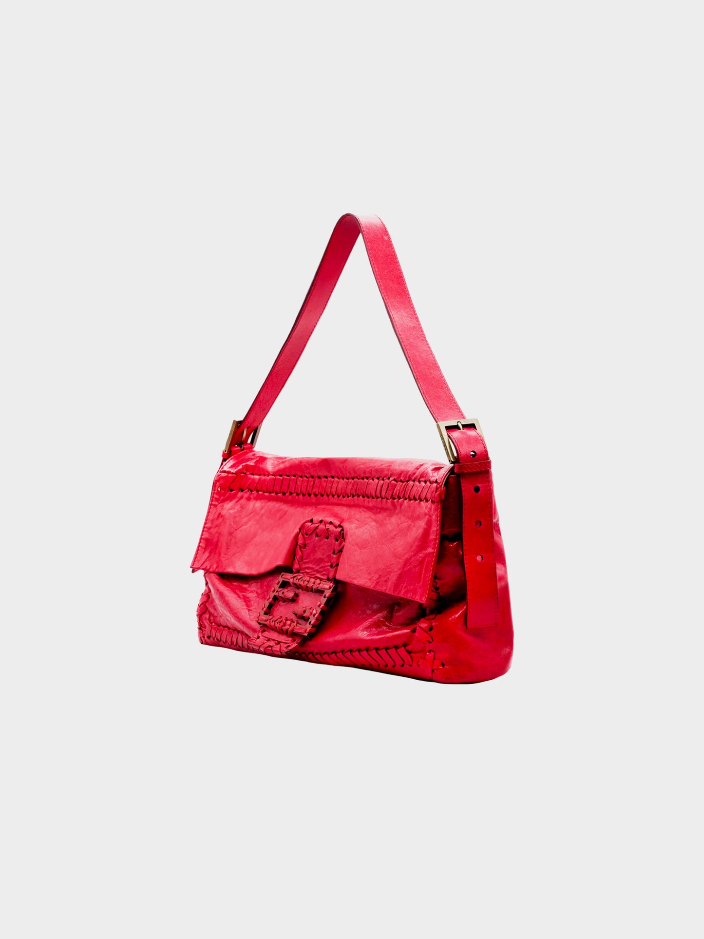 Fendi 2005 Red Whipstitch Maxi Mamma Baguette