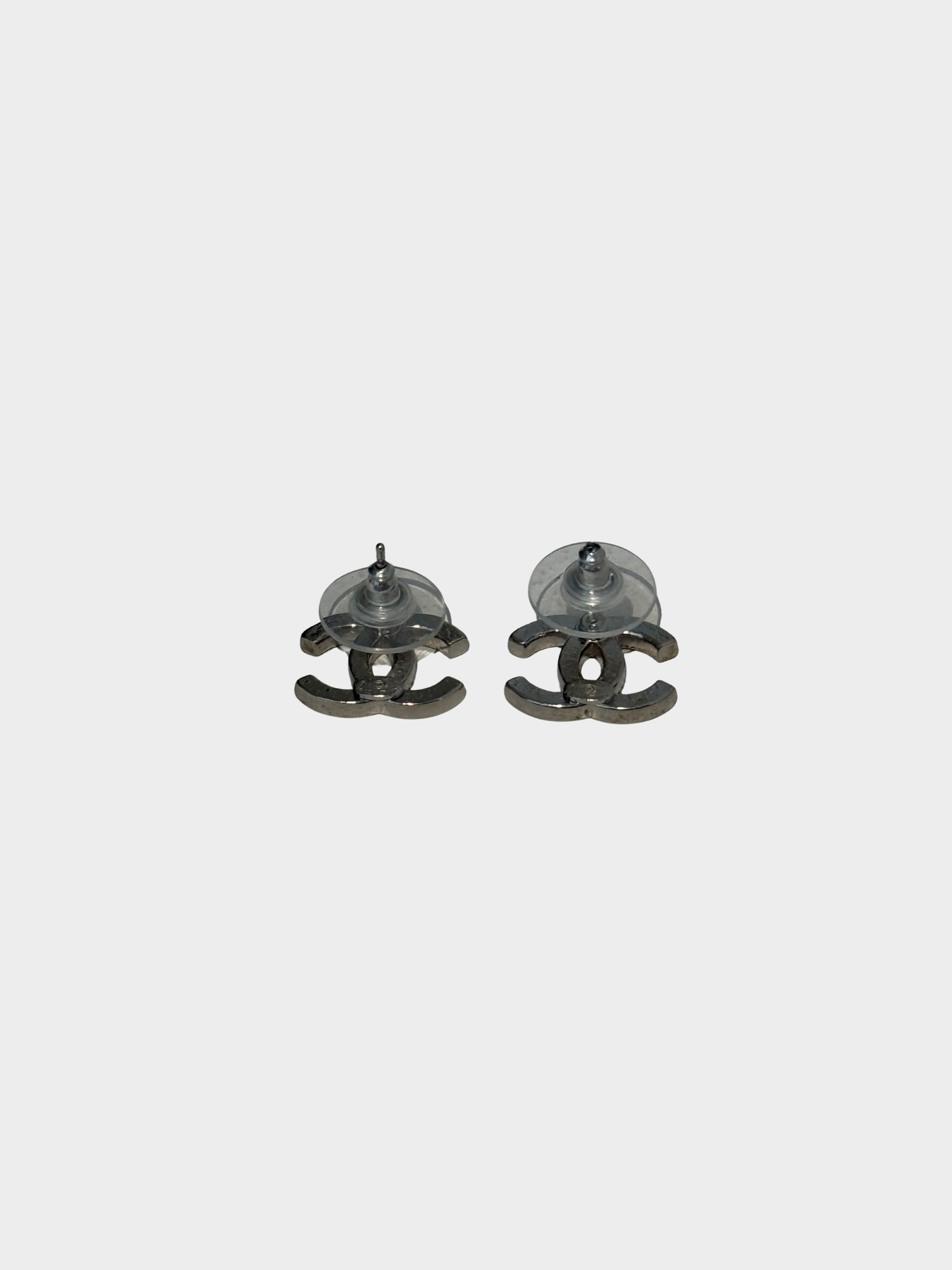 Chanel 2010s Silver Crystal CC Stud Earrings