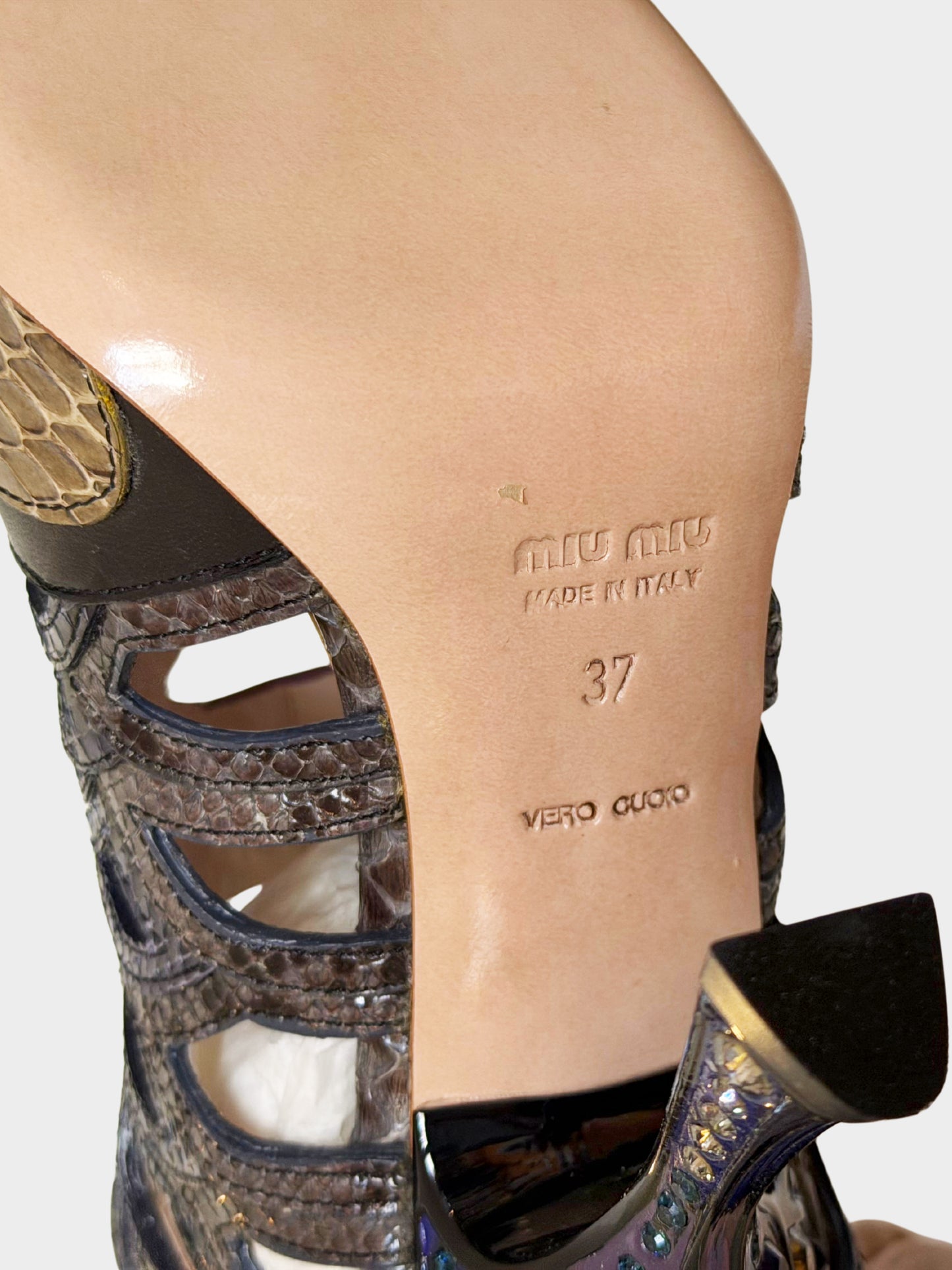 Miu Miu SS 2008 Runway Python Leather with Crystals Cut-out Boots