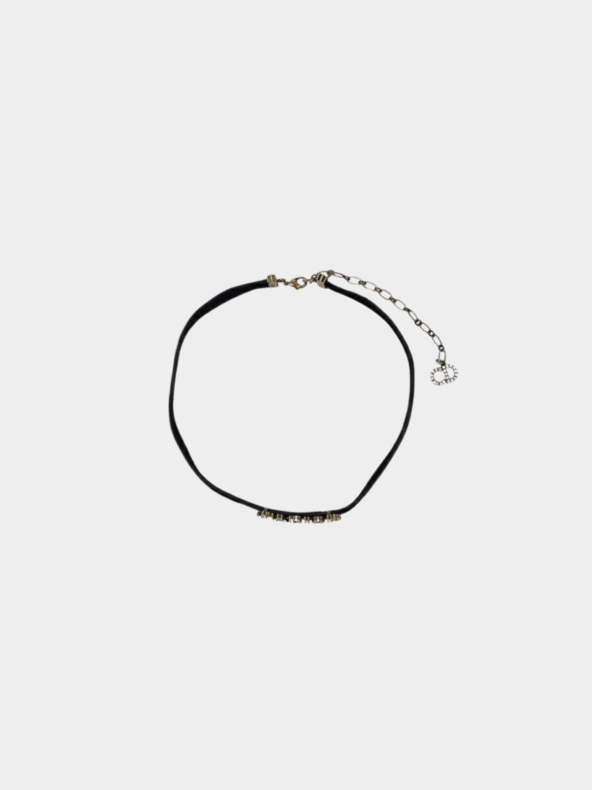 Christian Dior 2000s Black and Silver Velour Logo Rhinestone Choker
