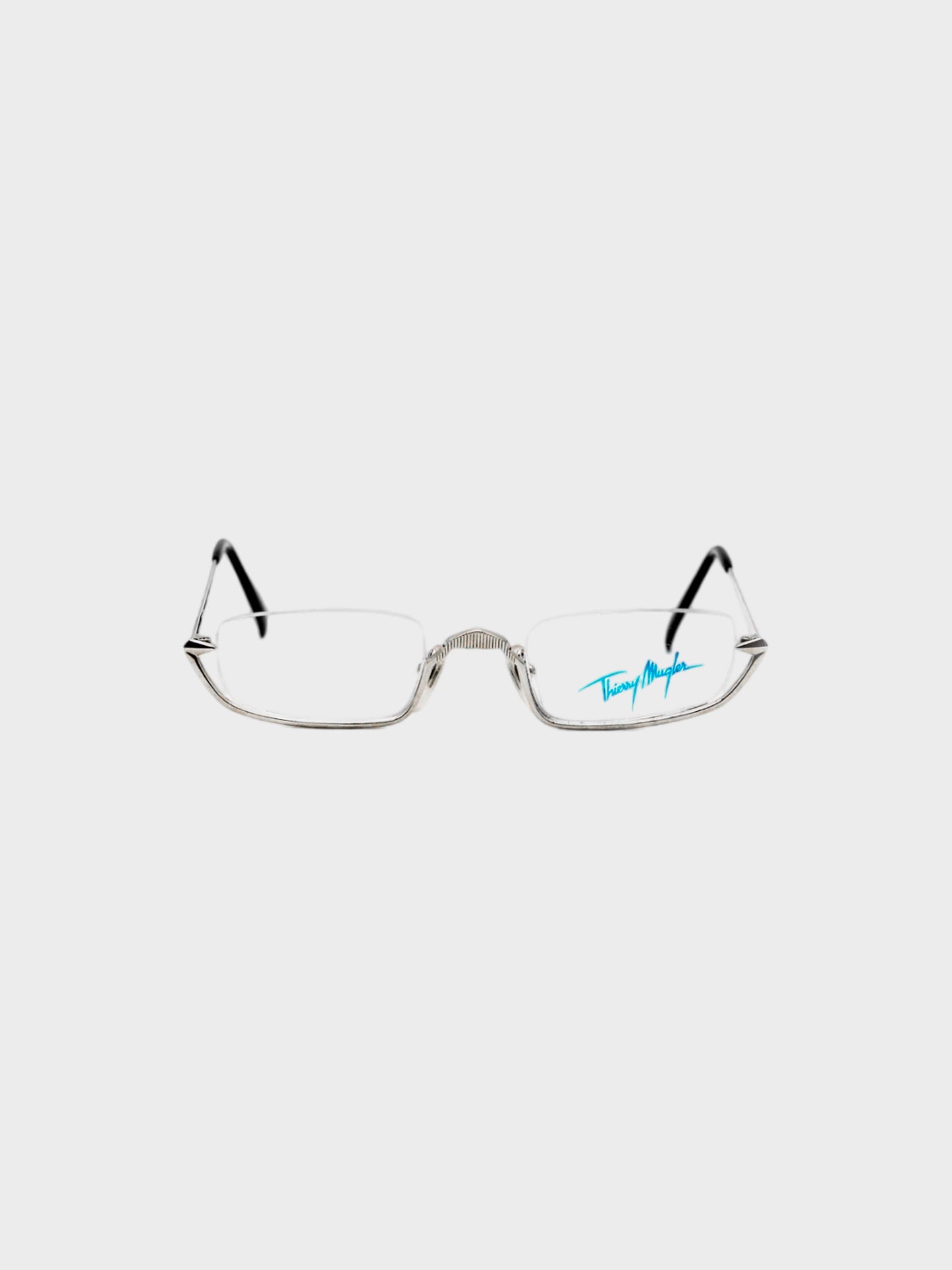 Thierry Mugler 1990s Silver Metal Frame No Correction Glasses