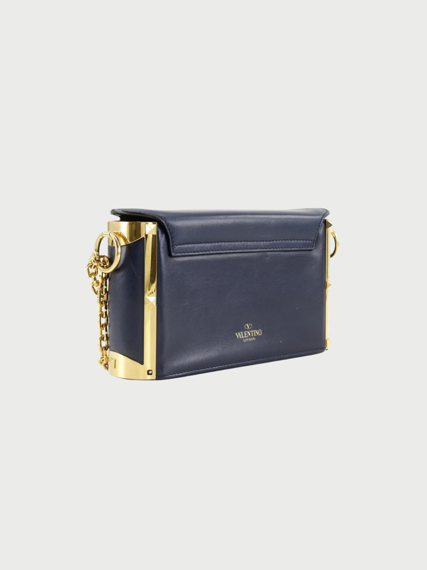 Valentino Garavani 2010s Navy Lambskin Studded Chain Shoulder Bag