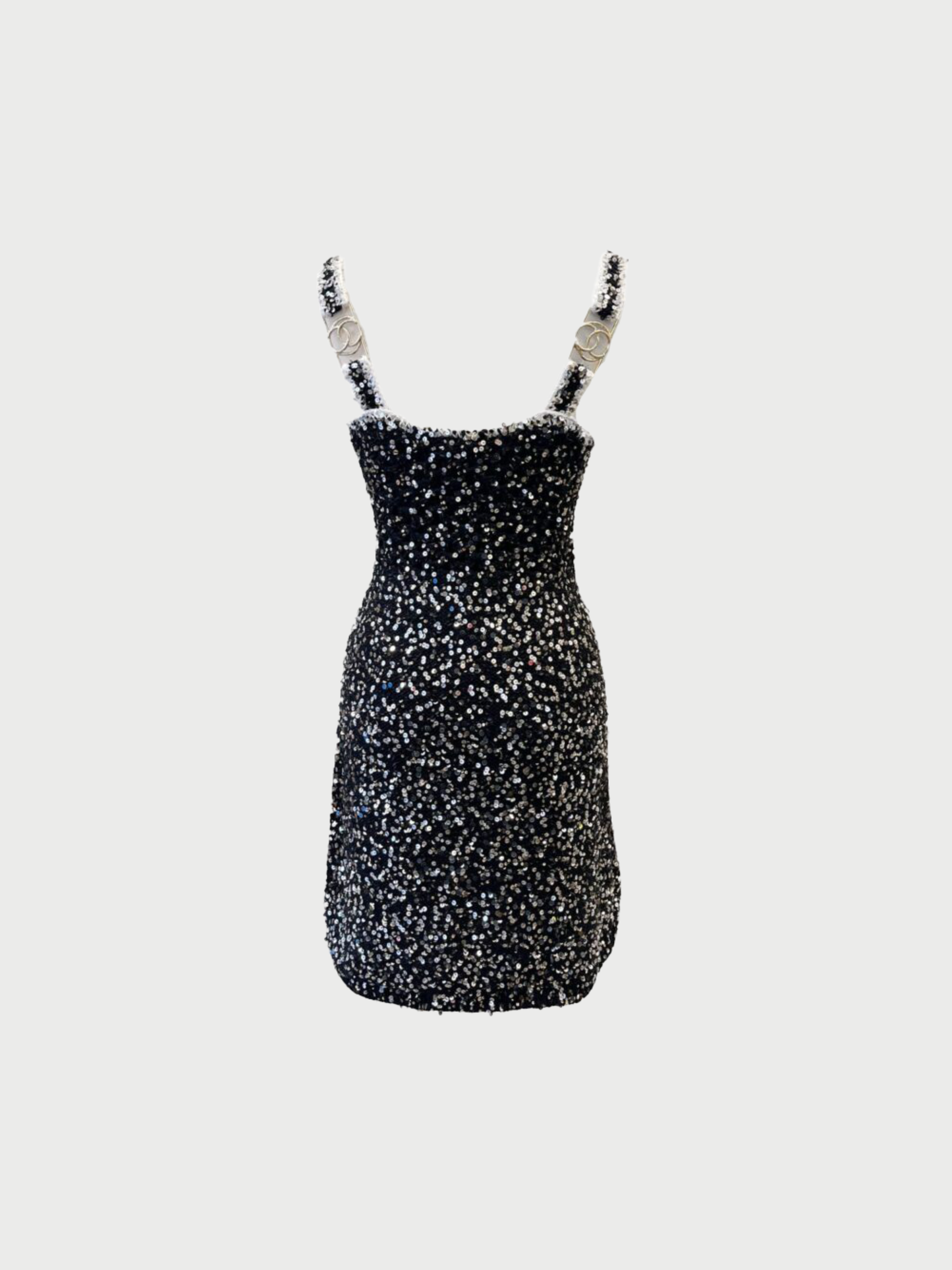 Chanel 2023 Black Cream Cotton Knit Sequined Mini Dress