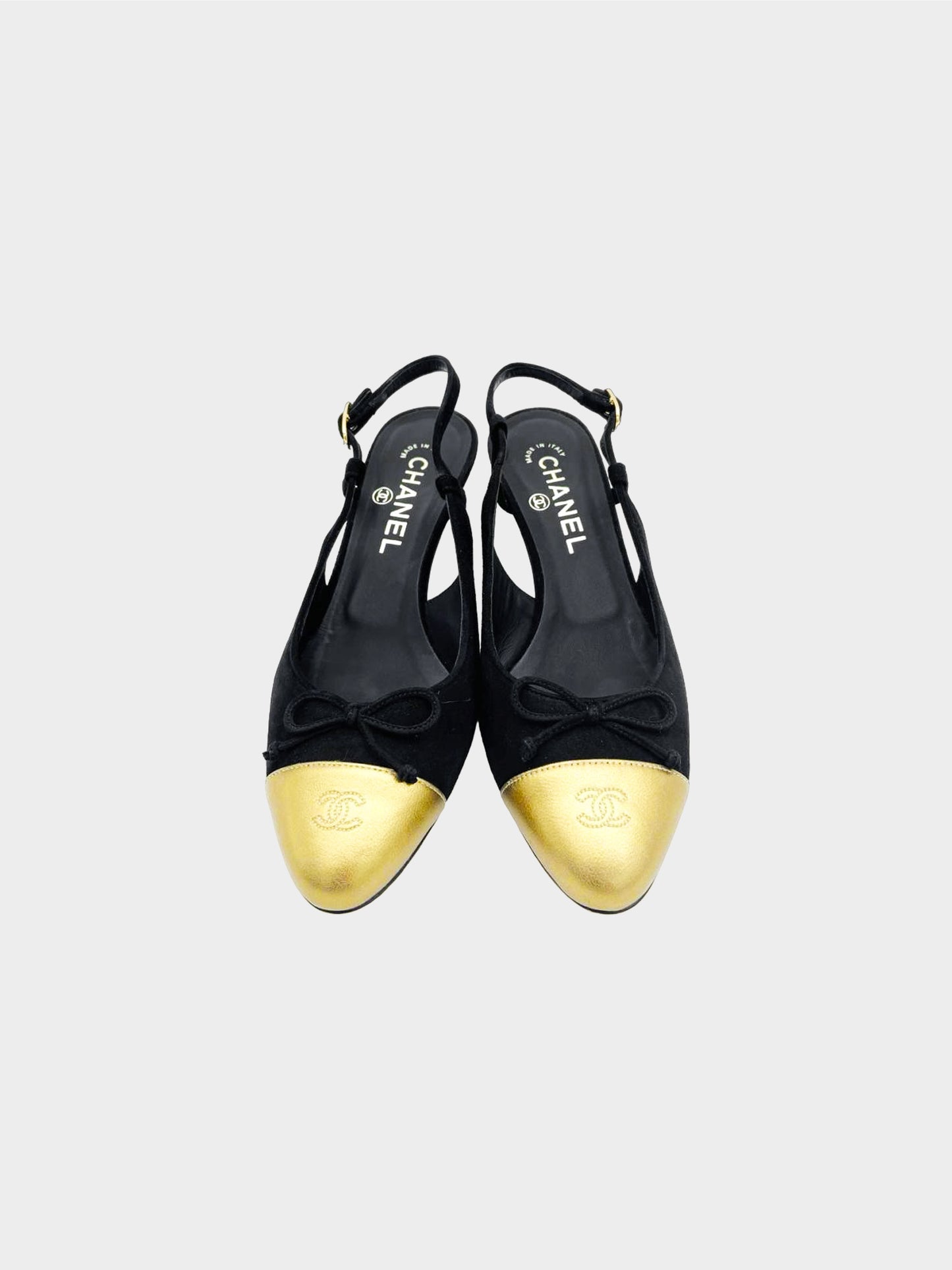Chanel 2000s Black and Gold Two-toned Slingback Heels
