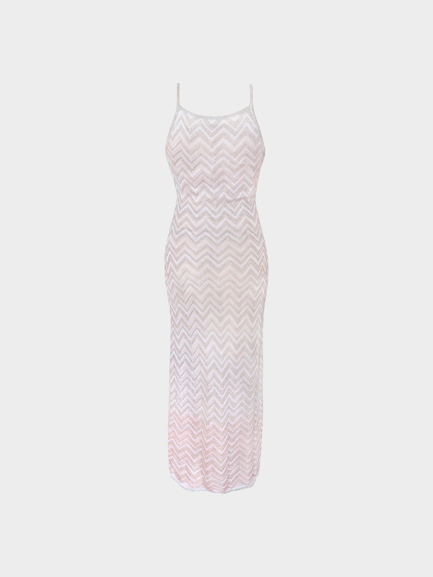Missoni 2023 Silver and Light Pink Zigzag Print Maxi Dress