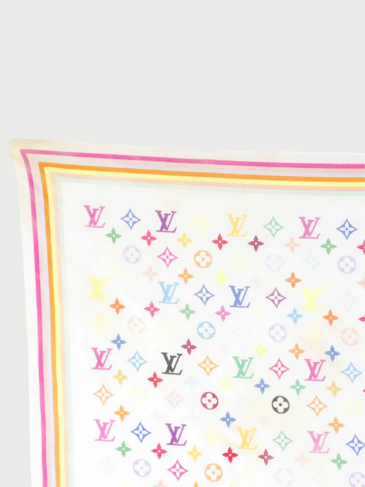 Louis Vuitton 2000s White Multicolor Monogram Cotton Scarf