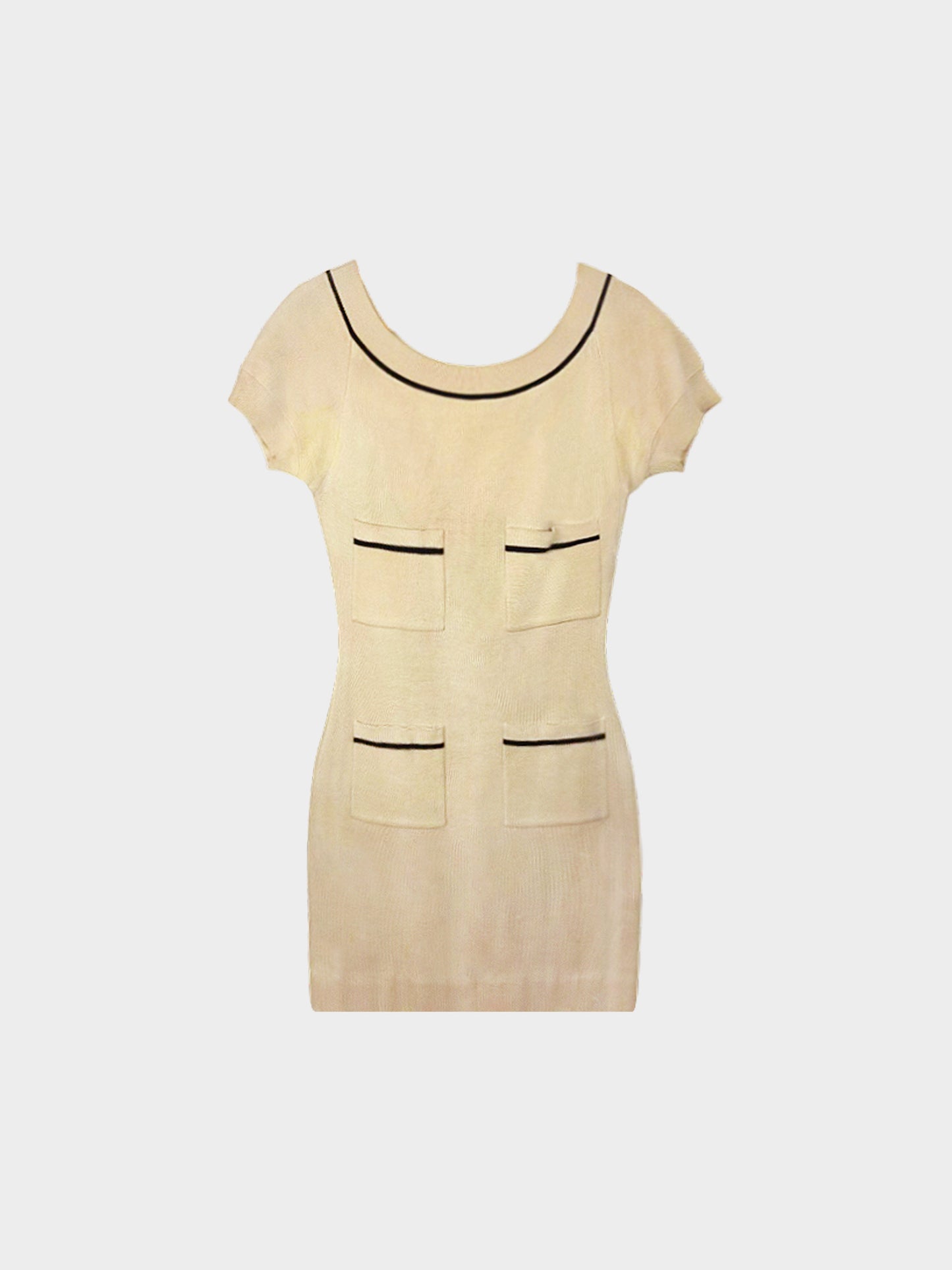 Chanel by Karl Lagerfeld SS 1985 Beige Knit Bow Mid-length Dress