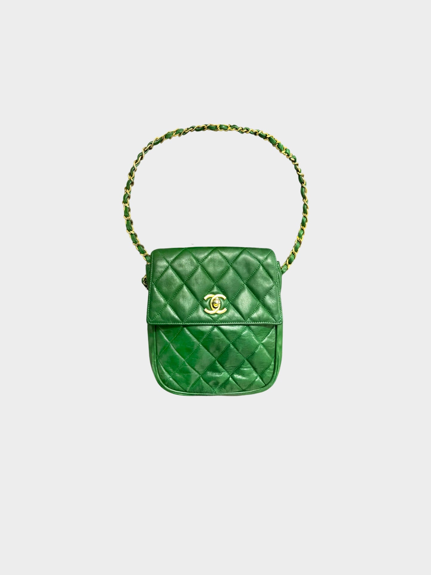 Chanel 2000s Rare Emerald Green Quilted Leather Mini Crossbody Bag
