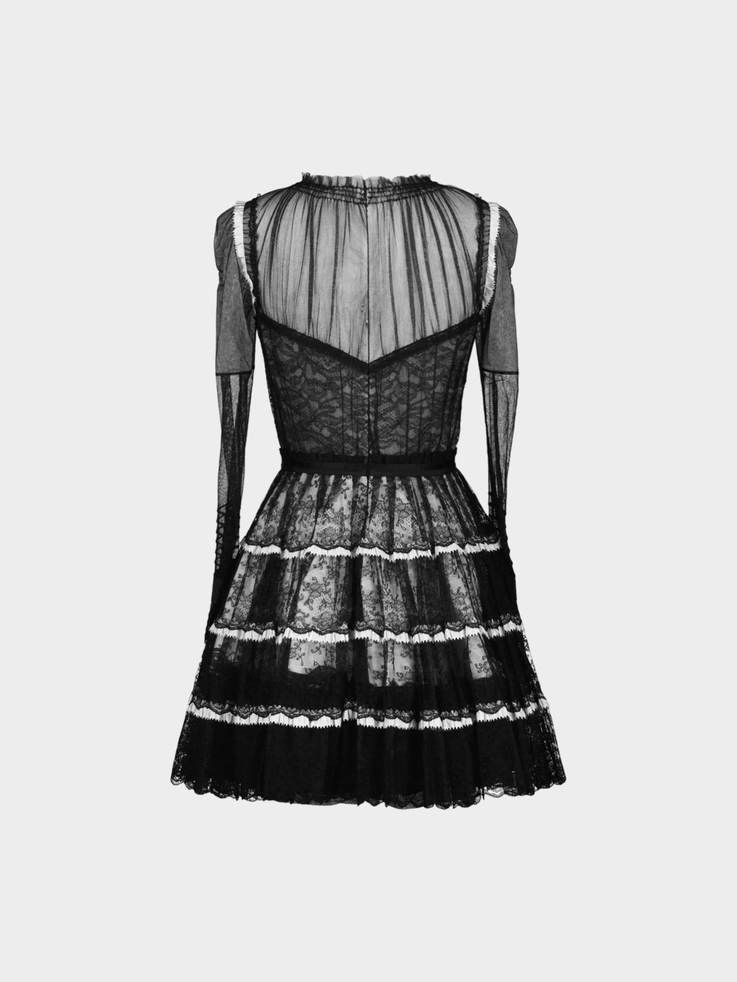 Balenciaga 2008 Black and White Sheer Lace and Tulle Dress