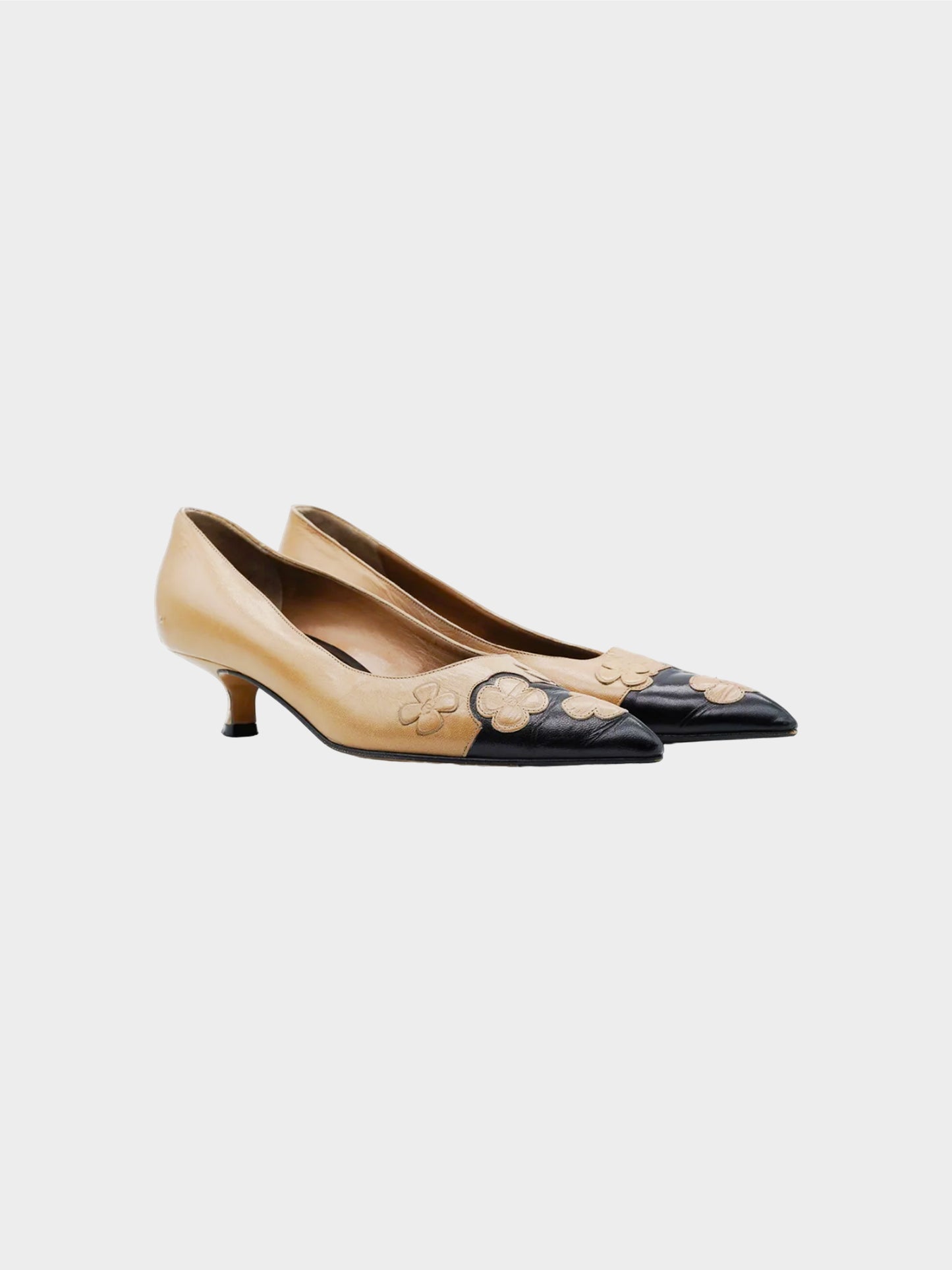 Chanel by Karl Lagerfeld 1990s Beige and Black Two-toned Floral Pumps