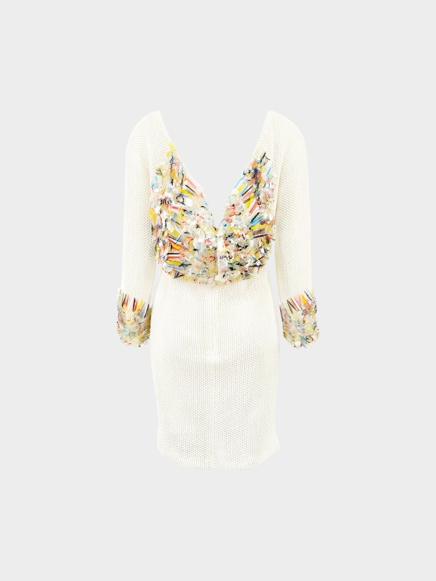 Chanel 1990s Haute Couture Cream Mesh Dress with Ribbon and Scales