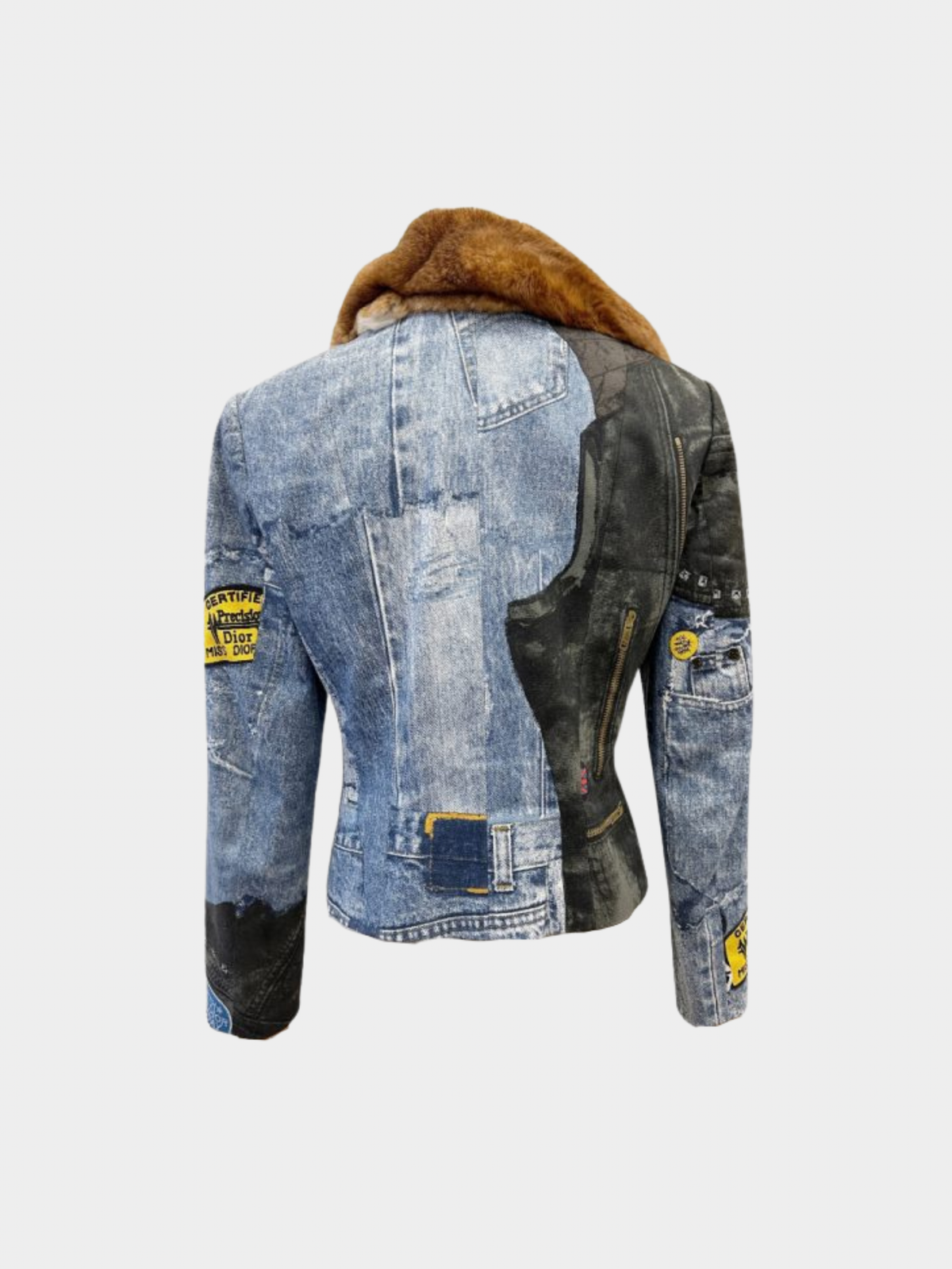 Christian Dior 2001 Galliano Denim Trompe l’Oeil Fur Collar Jacket