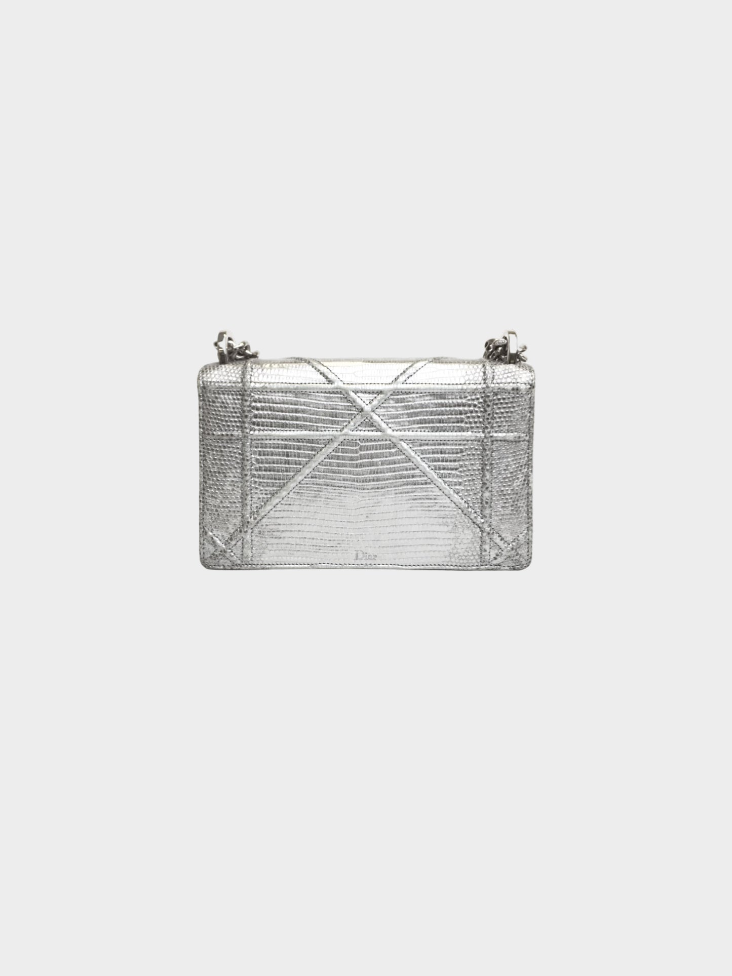 Christian Dior 2015 Metallic Silver Lizard Diorama Small Flap Bag