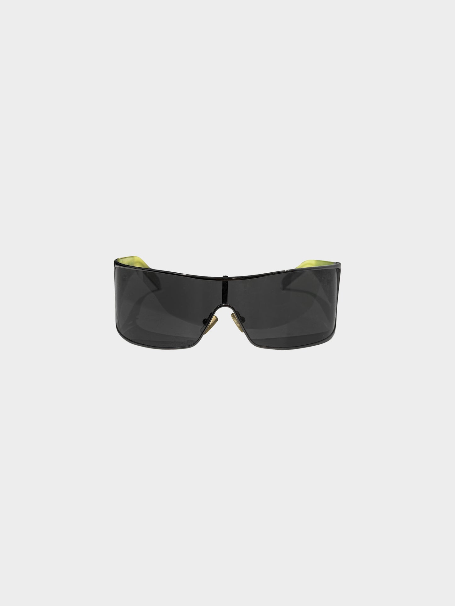 Gianfranco Ferre 2000s Gunmetal and Green Shield Sunglasses