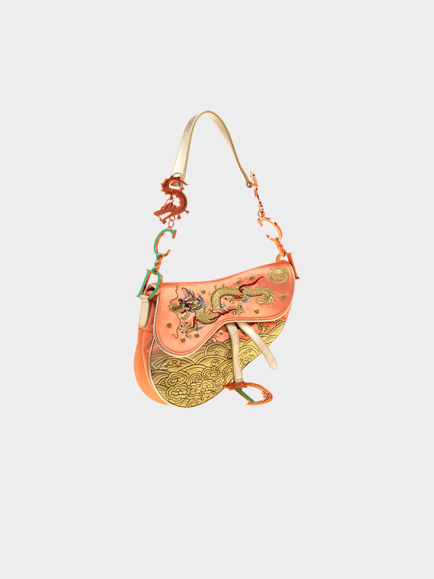 Christian Dior by John Galliano 2006 Limited Edition Satin China Dragon Motif Saddle Bag
