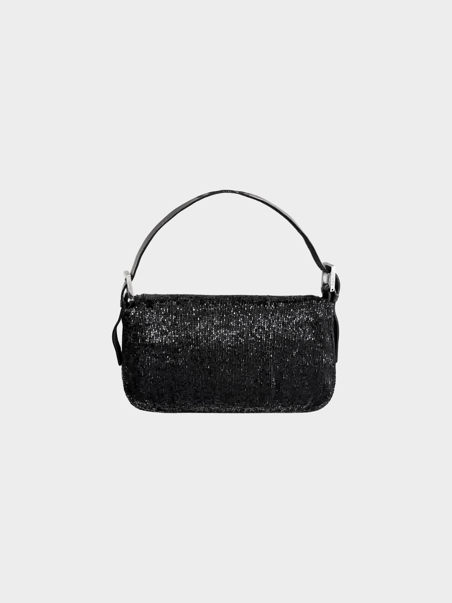 Fendi 20000s Black Beaded Embroidered Baguette