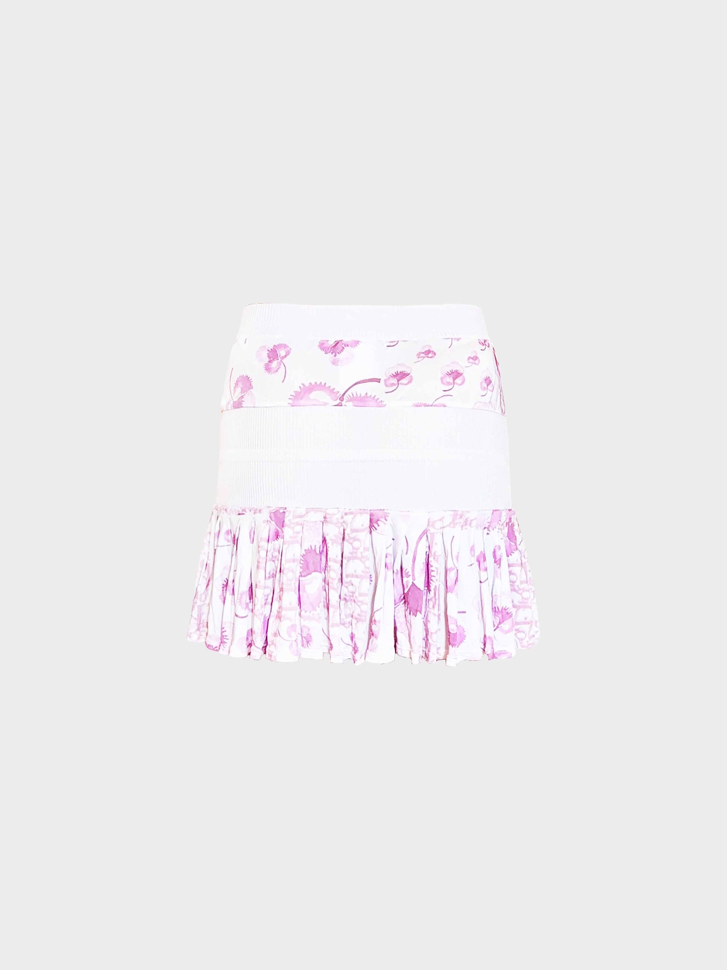 Christian Dior by John Galliano 2005 Pink and White Cherry Blossom Monogram Print Mini Skirt
