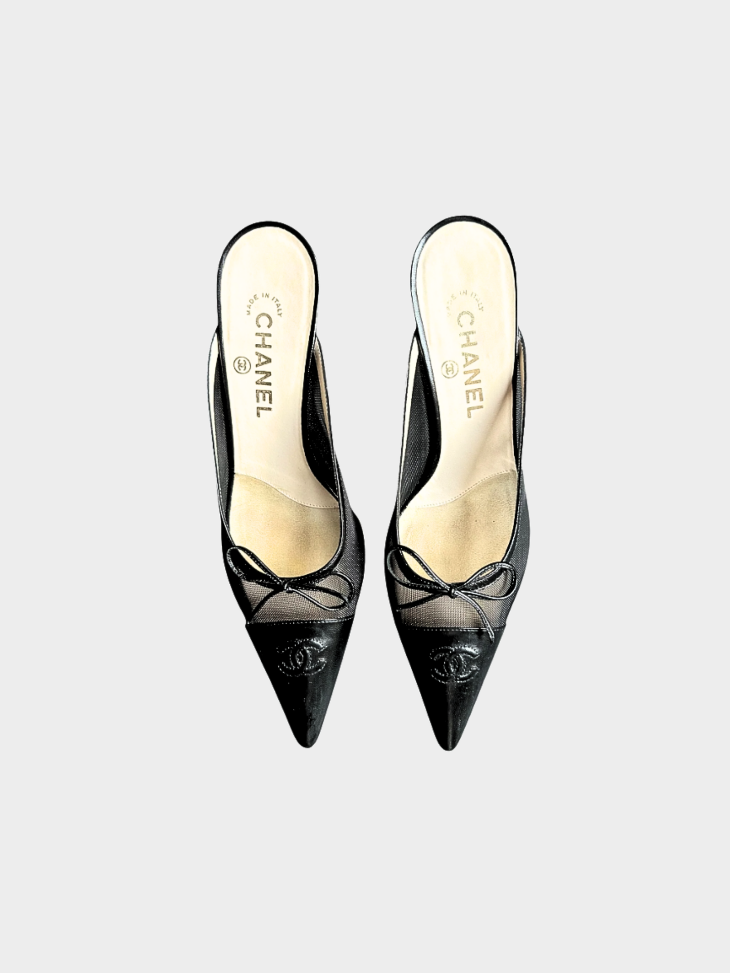 Chanel 2000s Black Mesh CC Logo Mule Heels