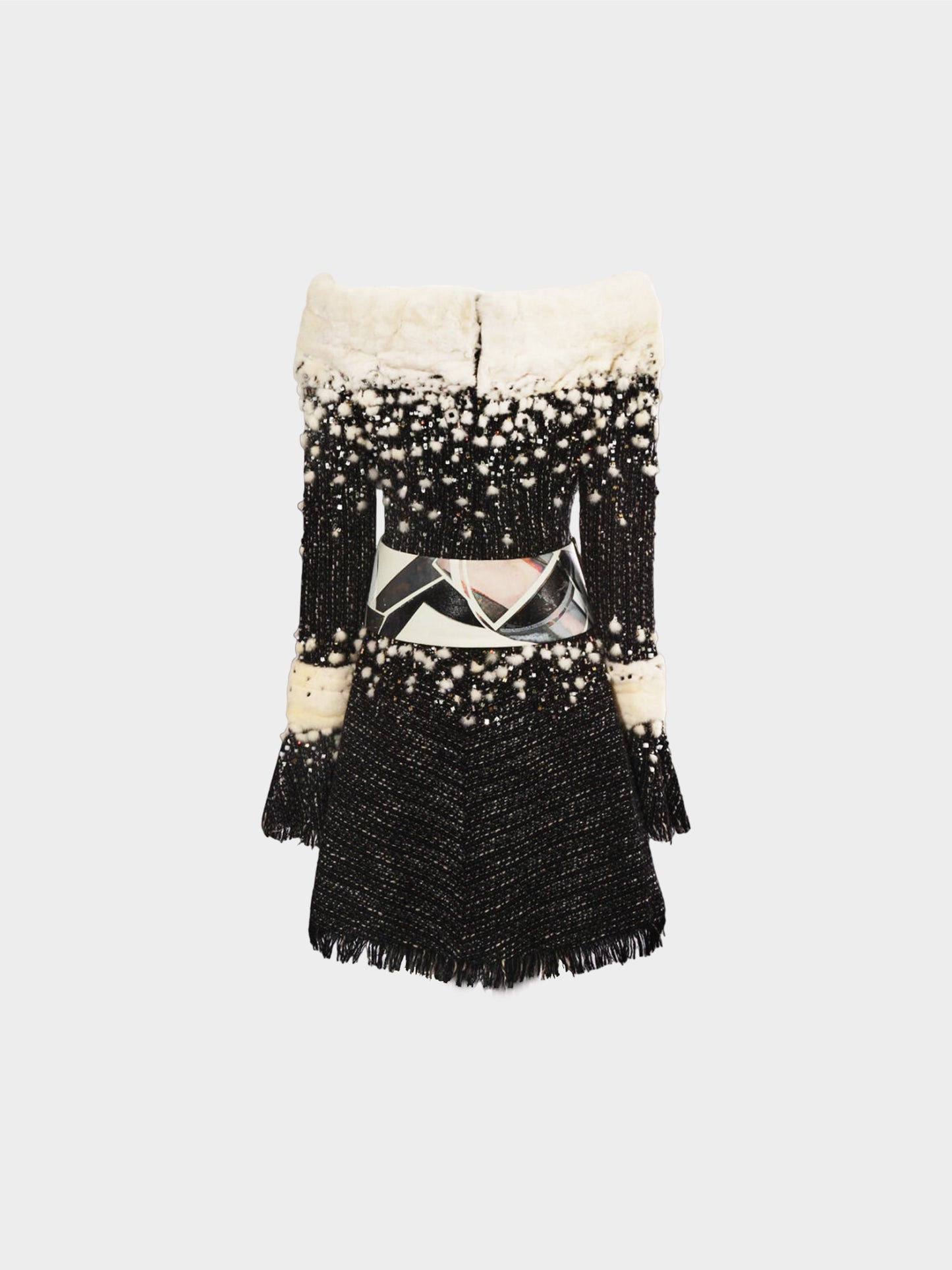 Chanel AW 2003-2004 Embroidered Tweed and Ermine Cocktail Dress