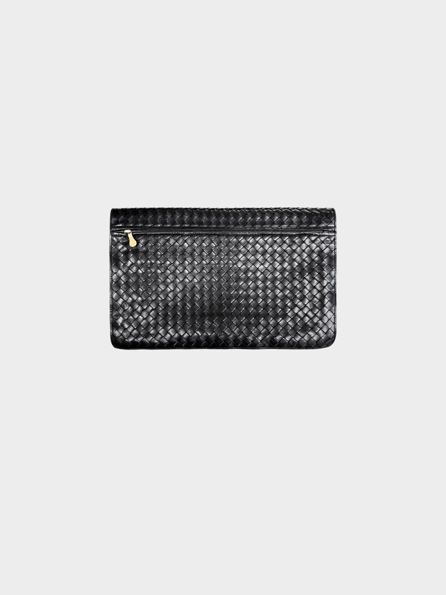 Bottega Veneta 1980s Black Intrecciato Leather Oversized Clutch Bag
