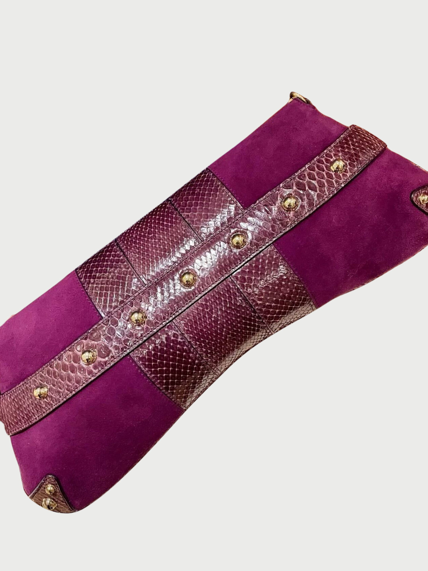 Gucci 2000s Purple Suede Python Horsebit Clutch Bag