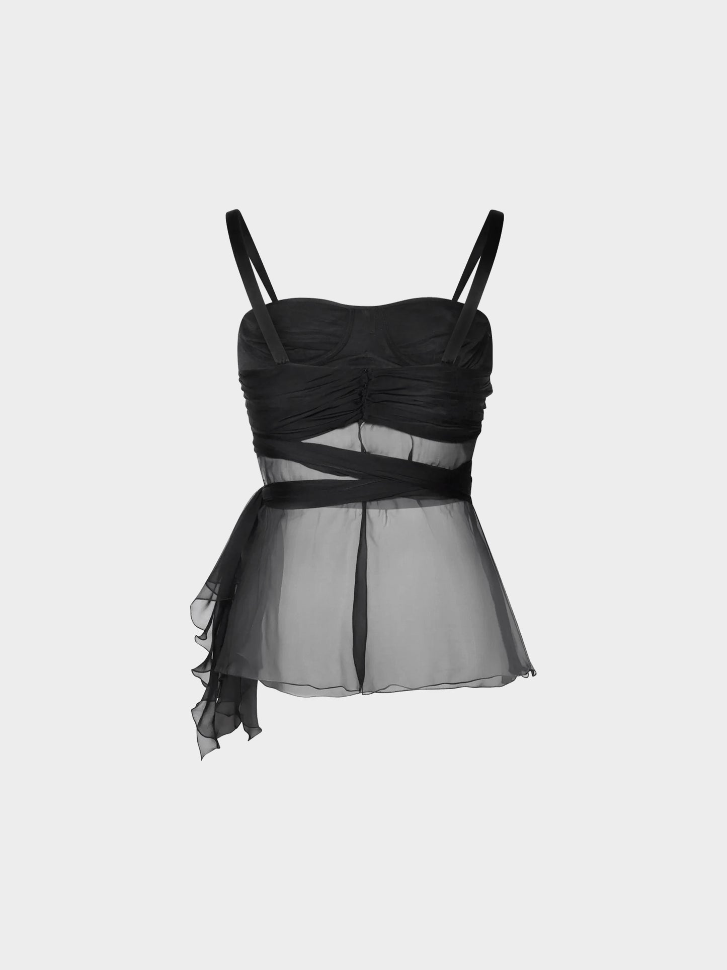 Versace 2000s Black Sheer Pleated Silk Top