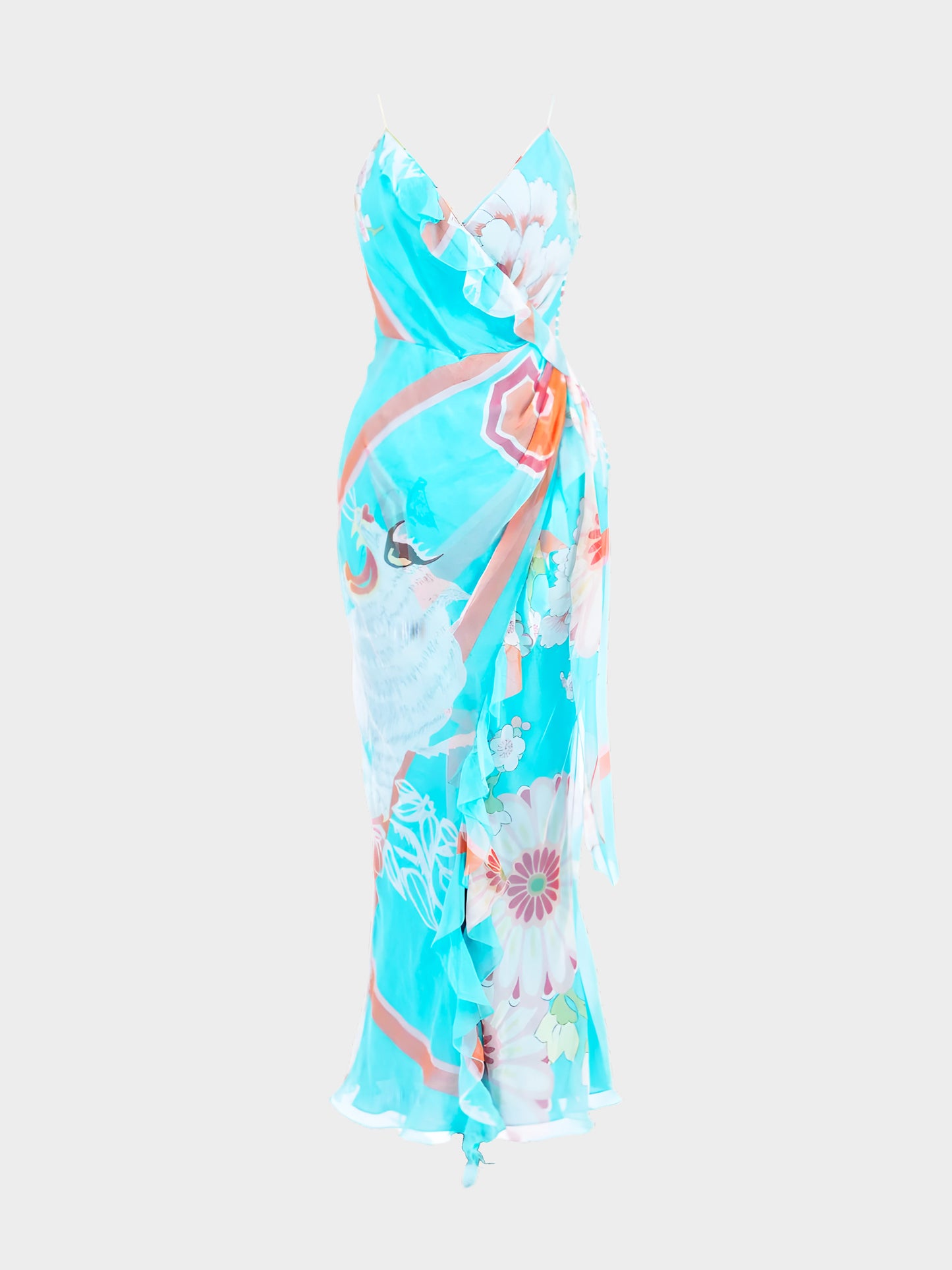 Christian Dior by John Galliano FW 2003-2004 Blue Silk Chiffon Oriental Print Ensemble
