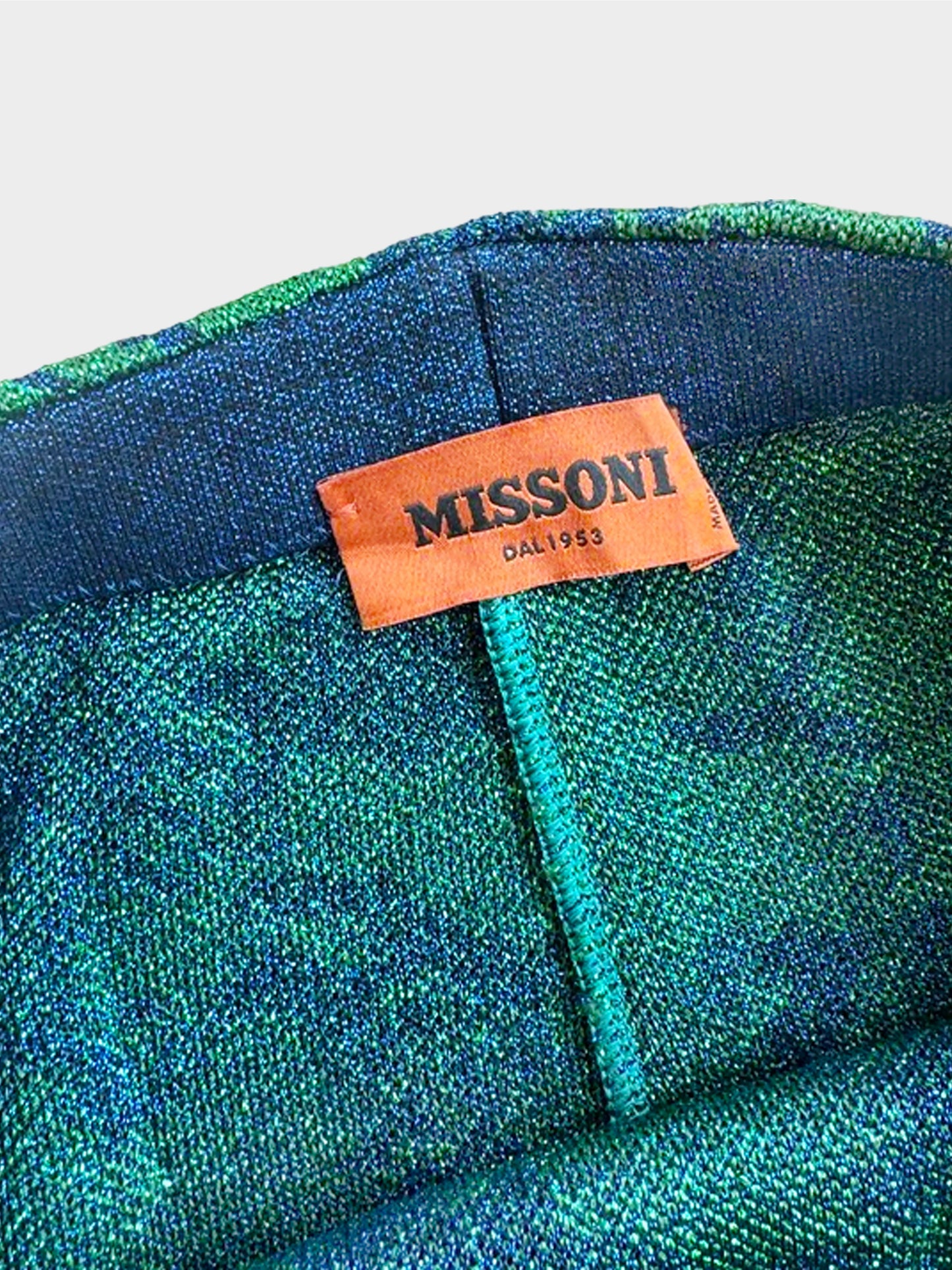 Missoni 2000s Blue and Green Leaf Pattern Midi Skirt