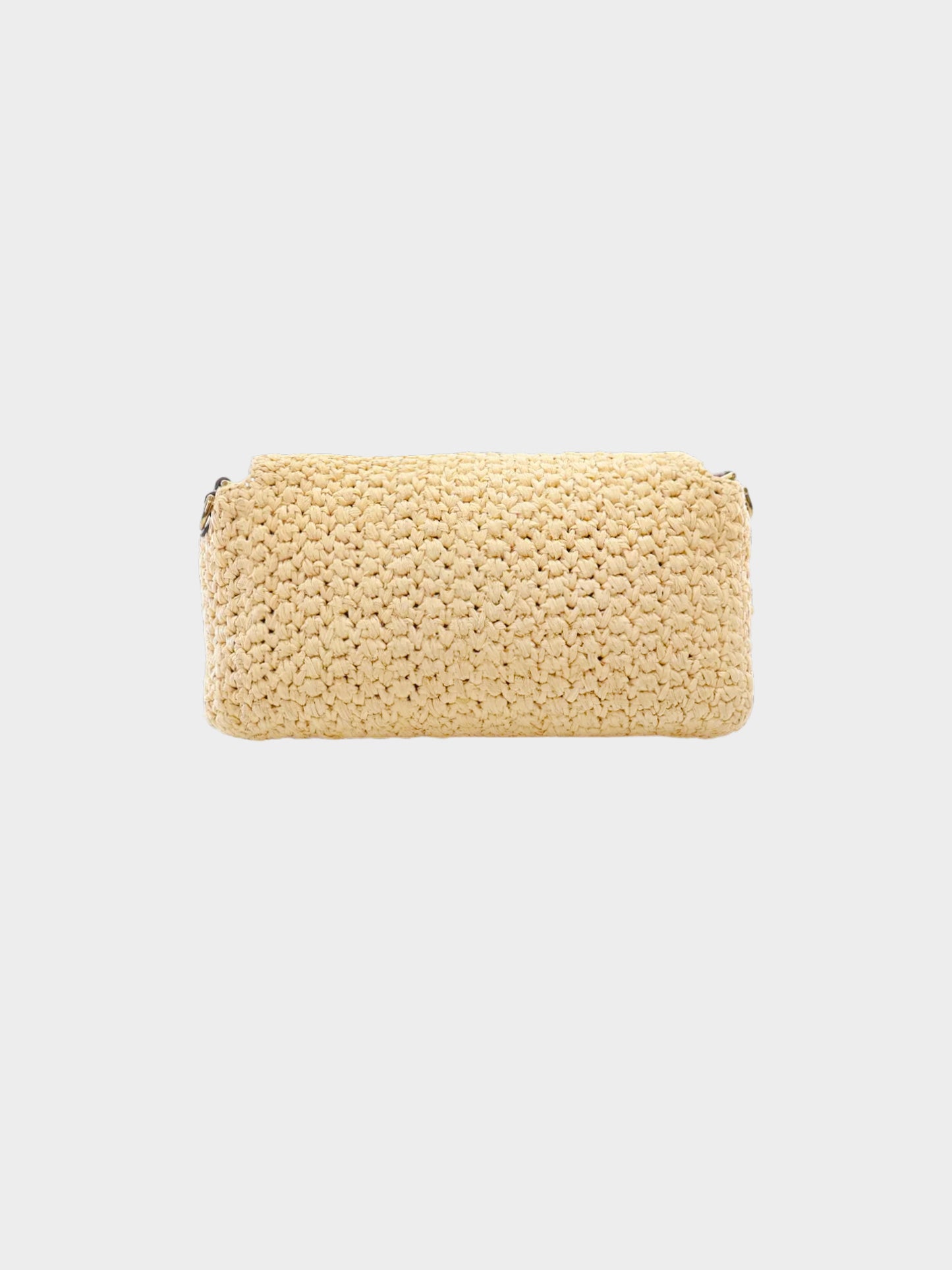 Fendi 2021 Beige Crochet Raffia Baguette