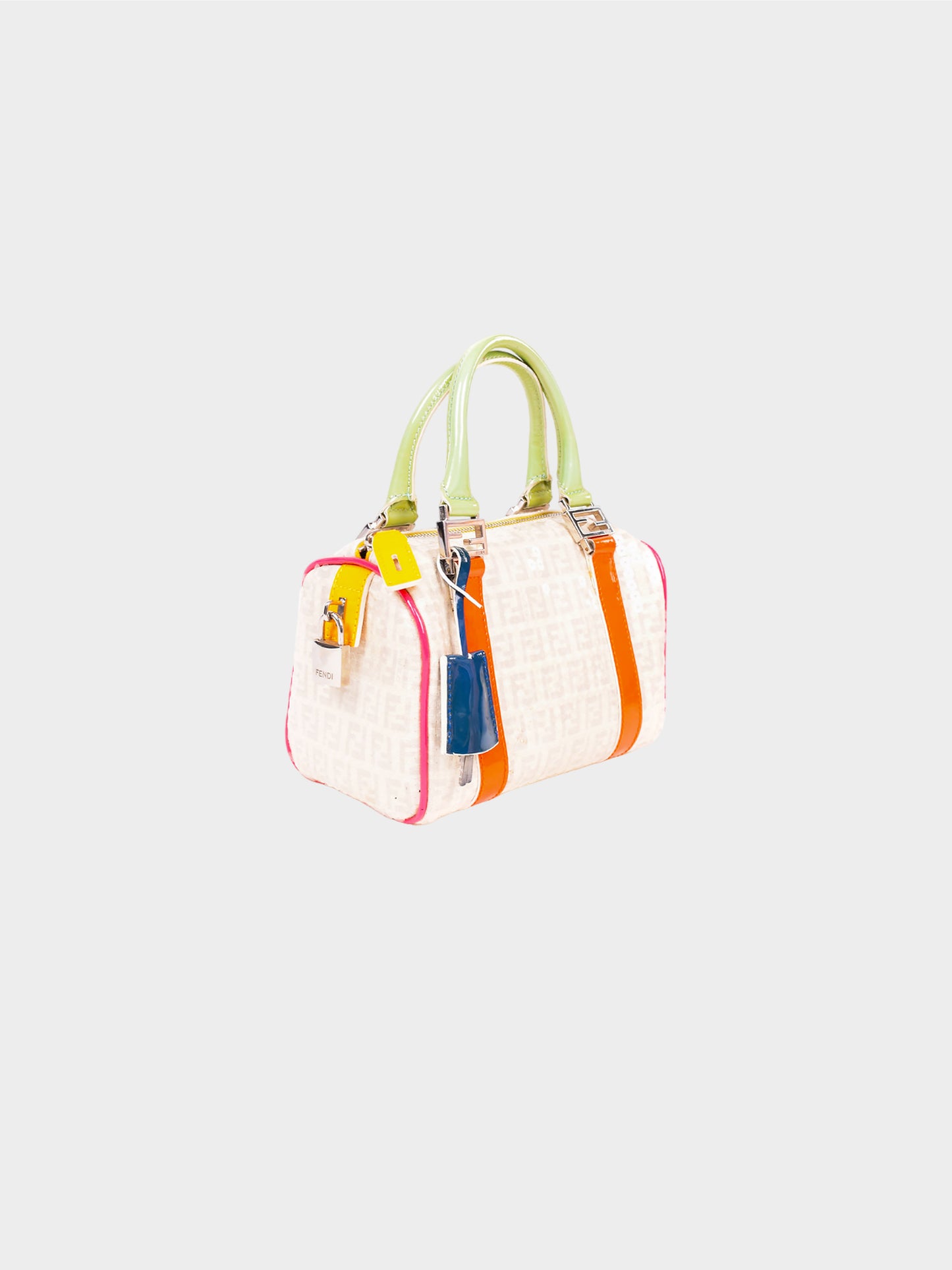 Fendi 2010s White Sequins Color Block Mini Boston Bag
