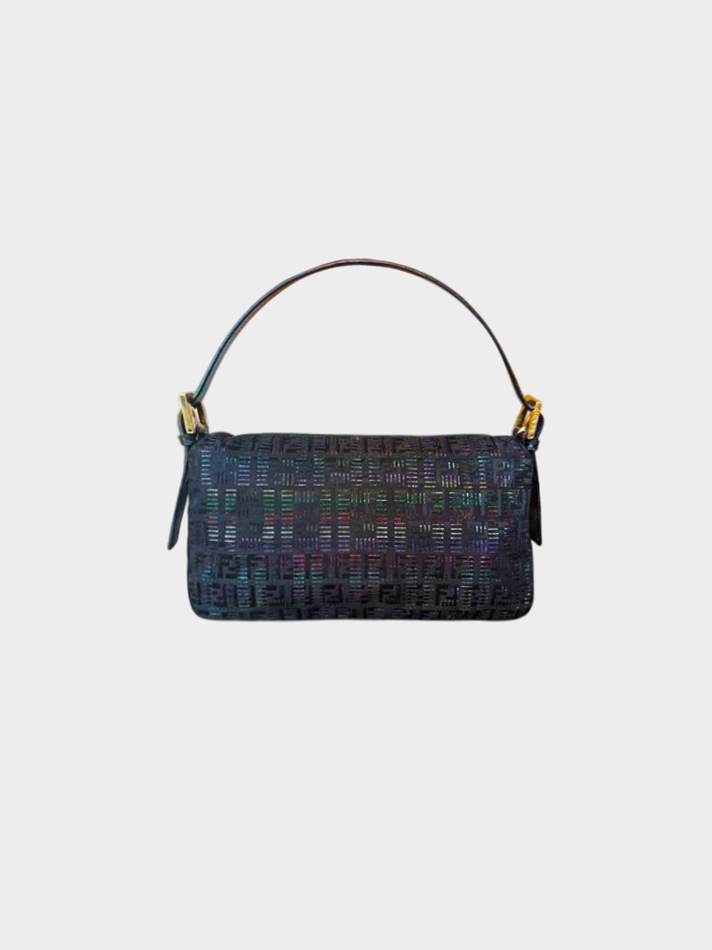 Fendi 2000s Rare Black and Multicolor Glitter Canvas Baguette