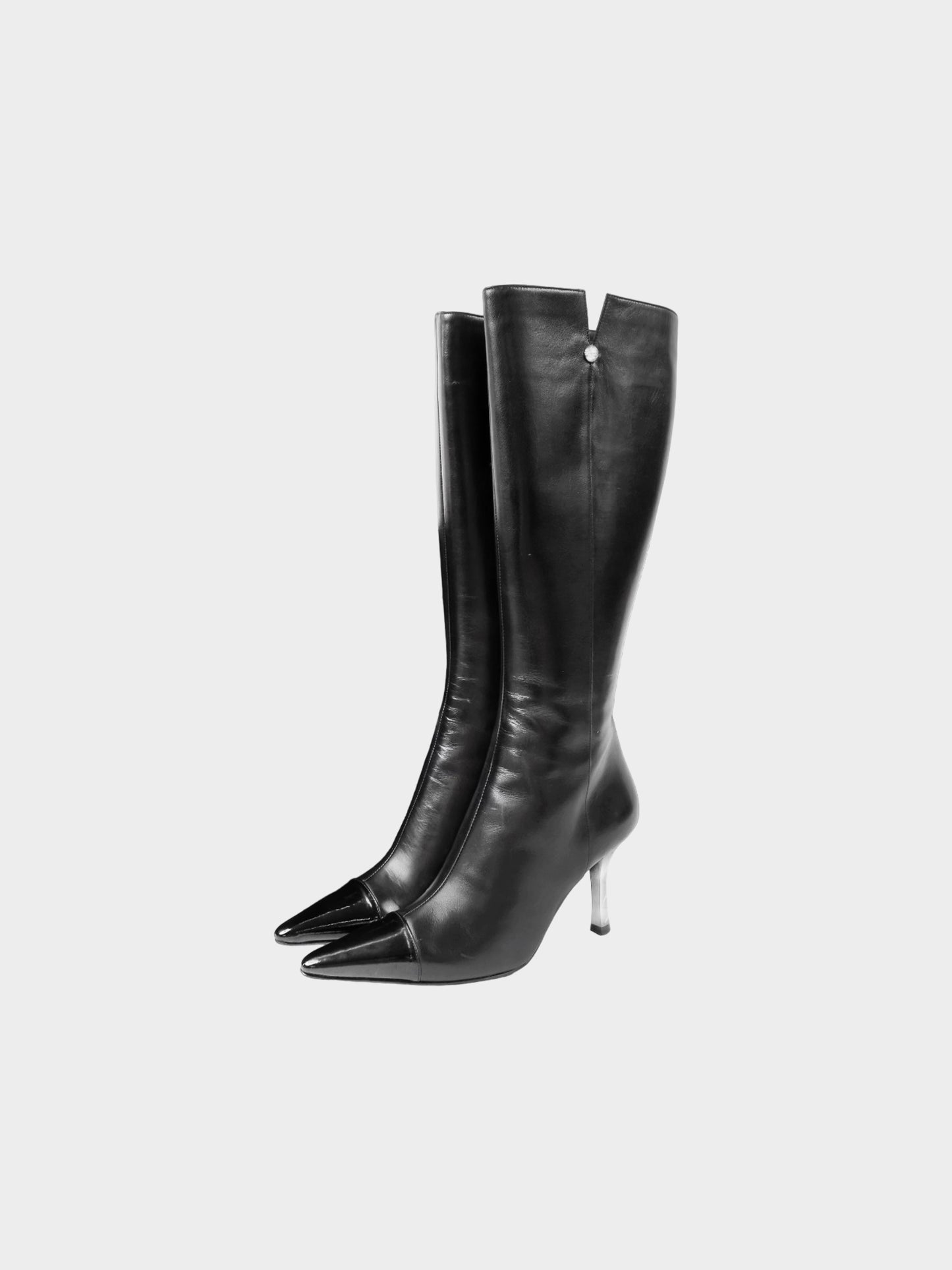 Chanel 2010s Black Leather Pointed Long Boots