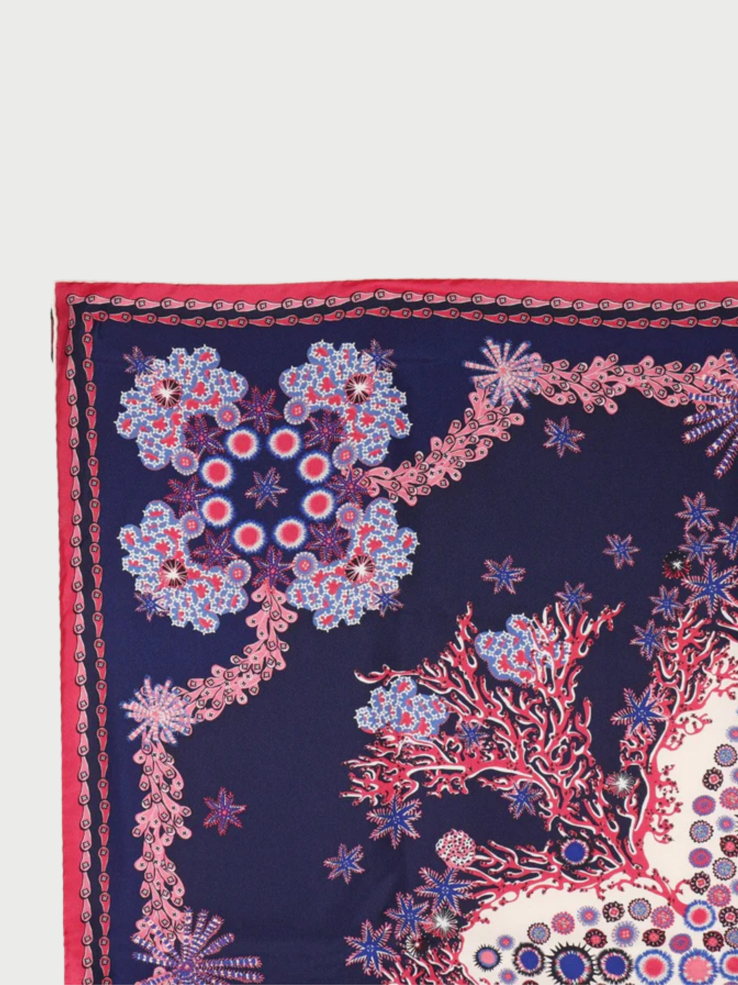 Louis Vuitton 2016 Navy Raspberry Pink Silk Monogram Coral Shawl