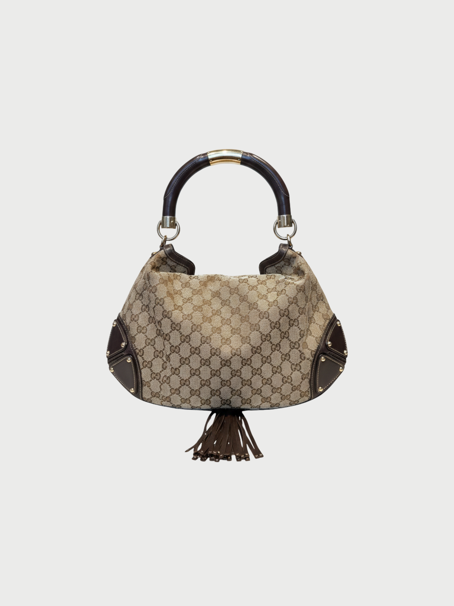Gucci 2000s Brown GG Canvas Bamboo Tassel Indy Bag