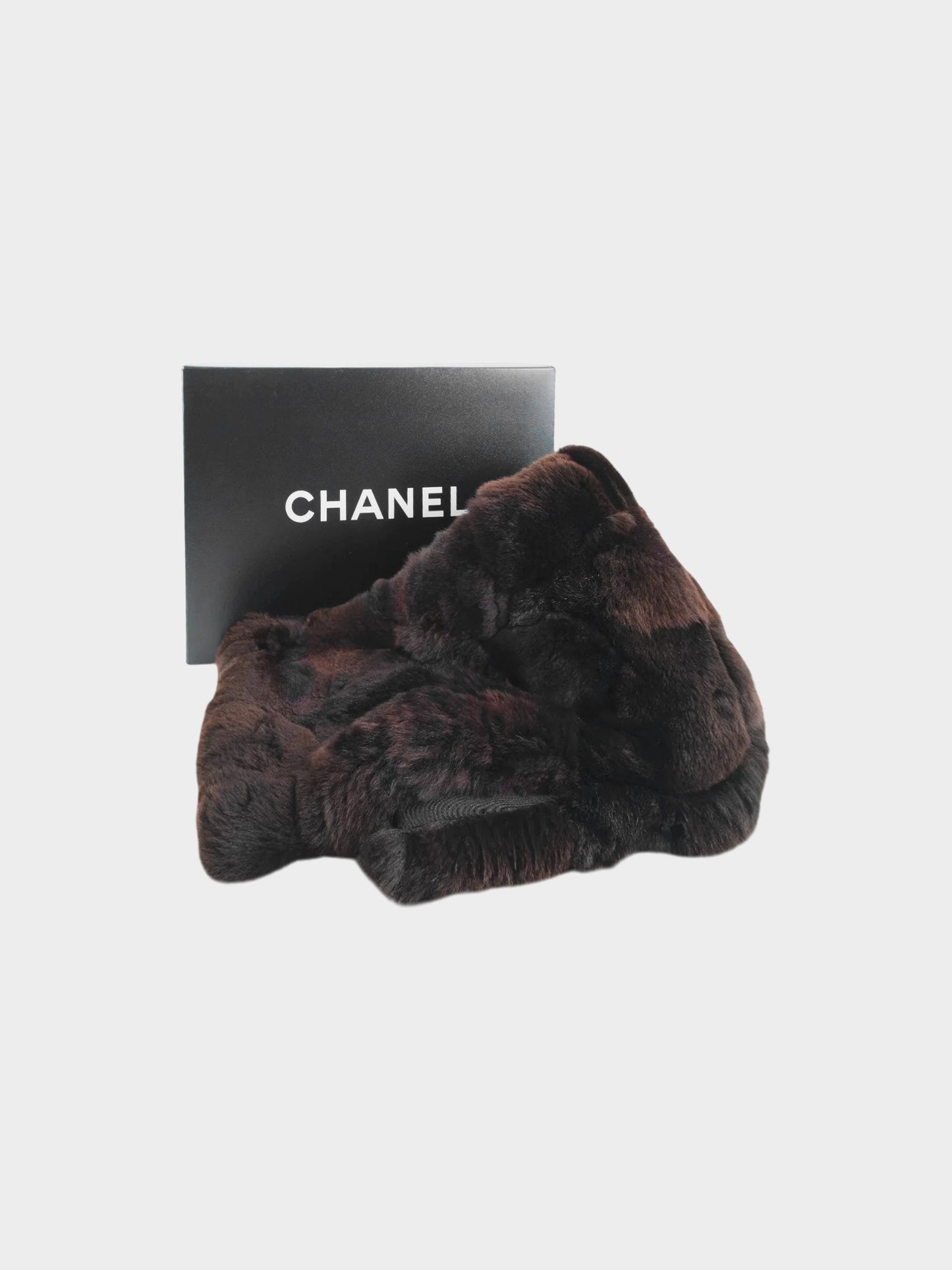 Chanel 2000s Brown and Black Rabbit Fur and Silk Scarf