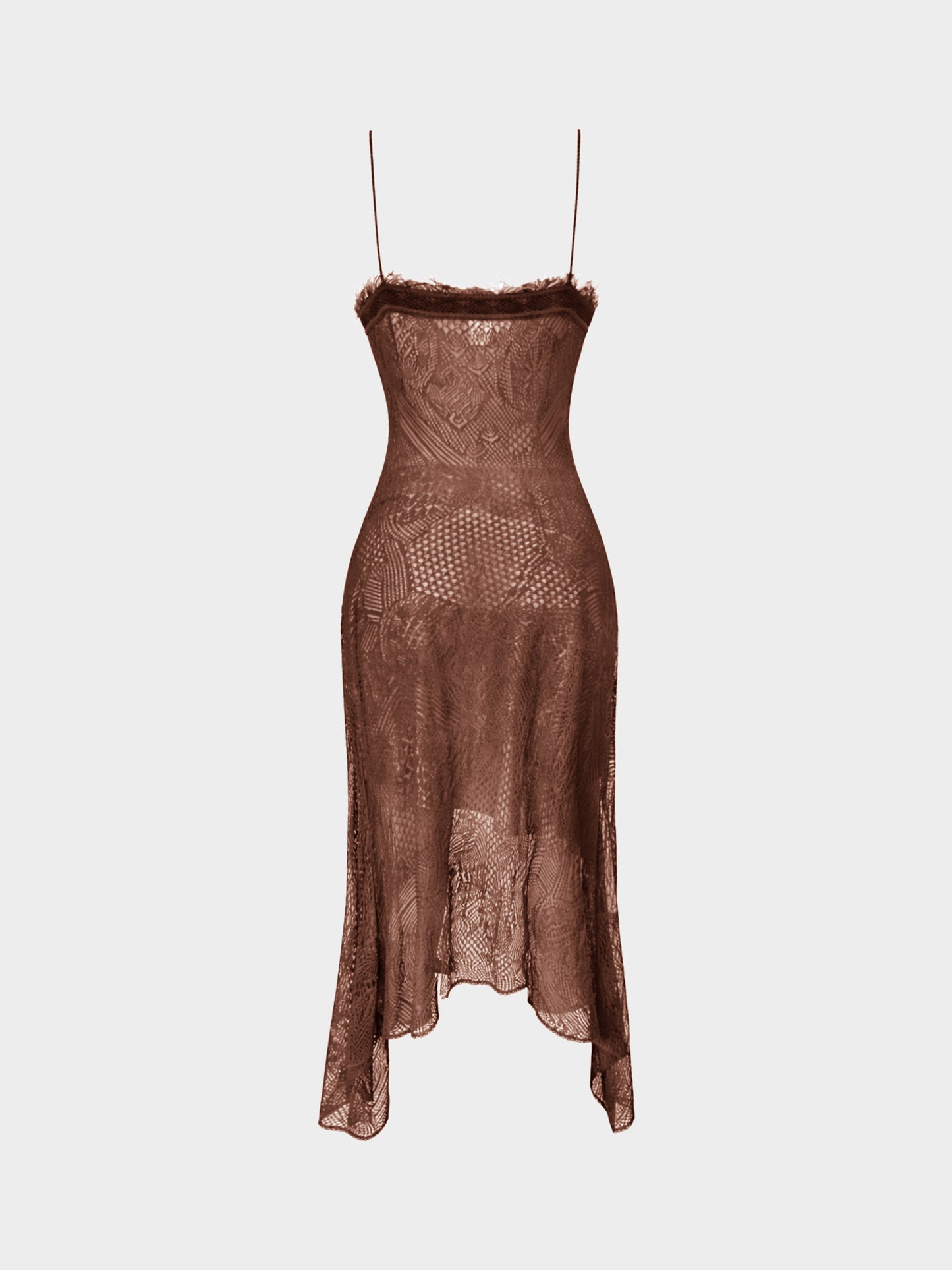 Guy Laroche 2003 Rare Runway Brown Abstract Pattern Sheer Long Dress