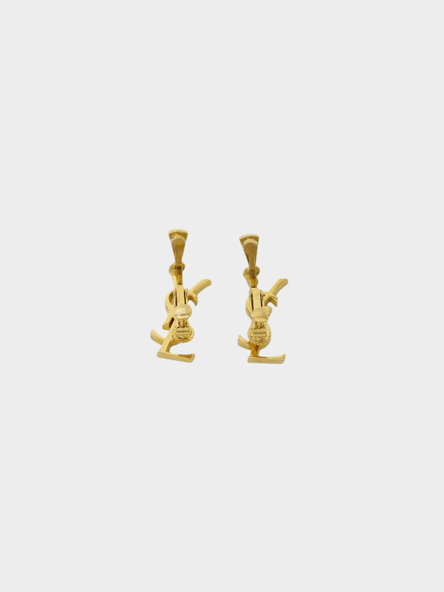 Yves Saint Laurent 2000s Gold Plated Metal Logo Earrings
