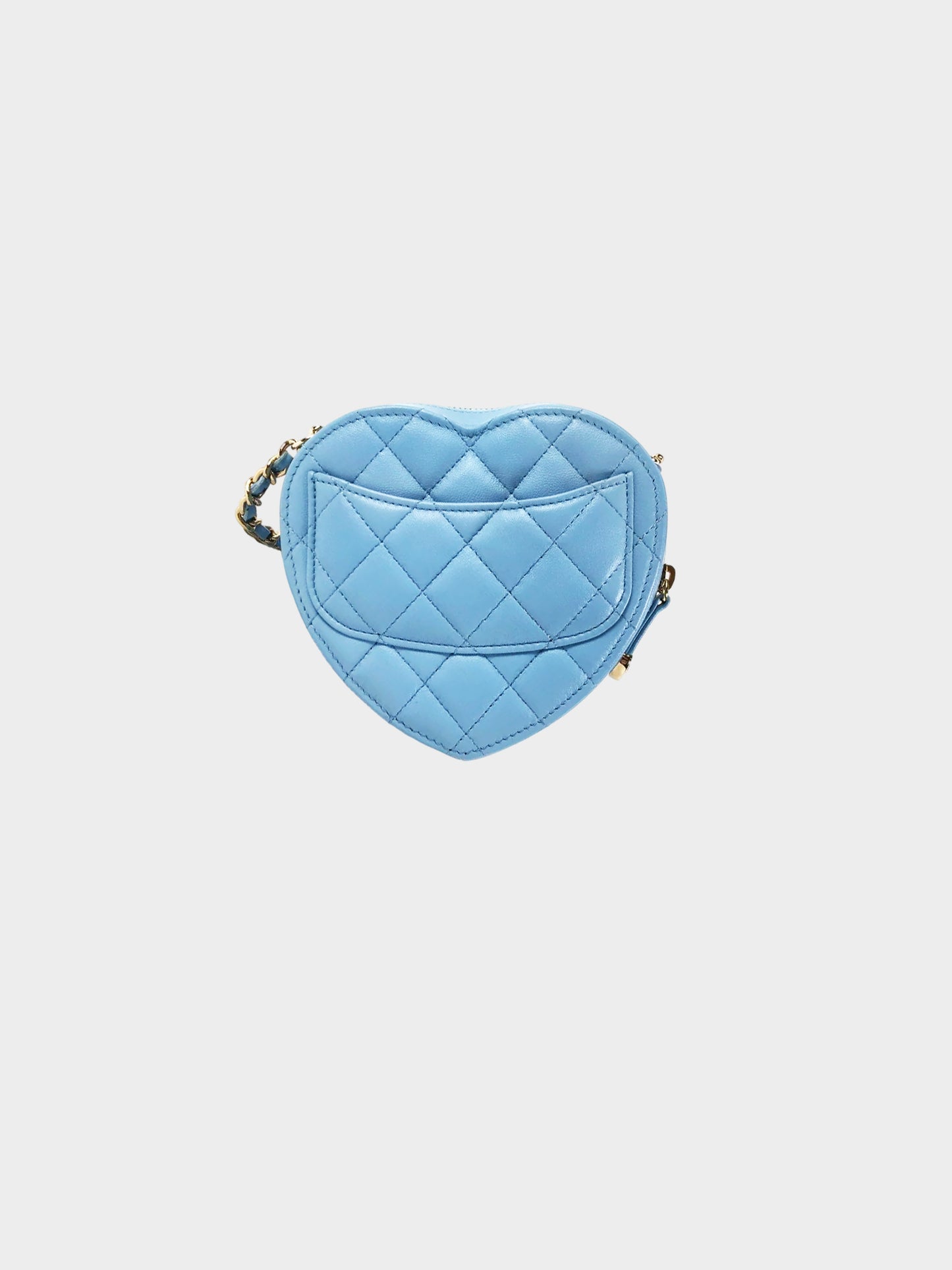 Chanel 2021 Blue Lambskin Quilted CC In Love Mini Heart Bag