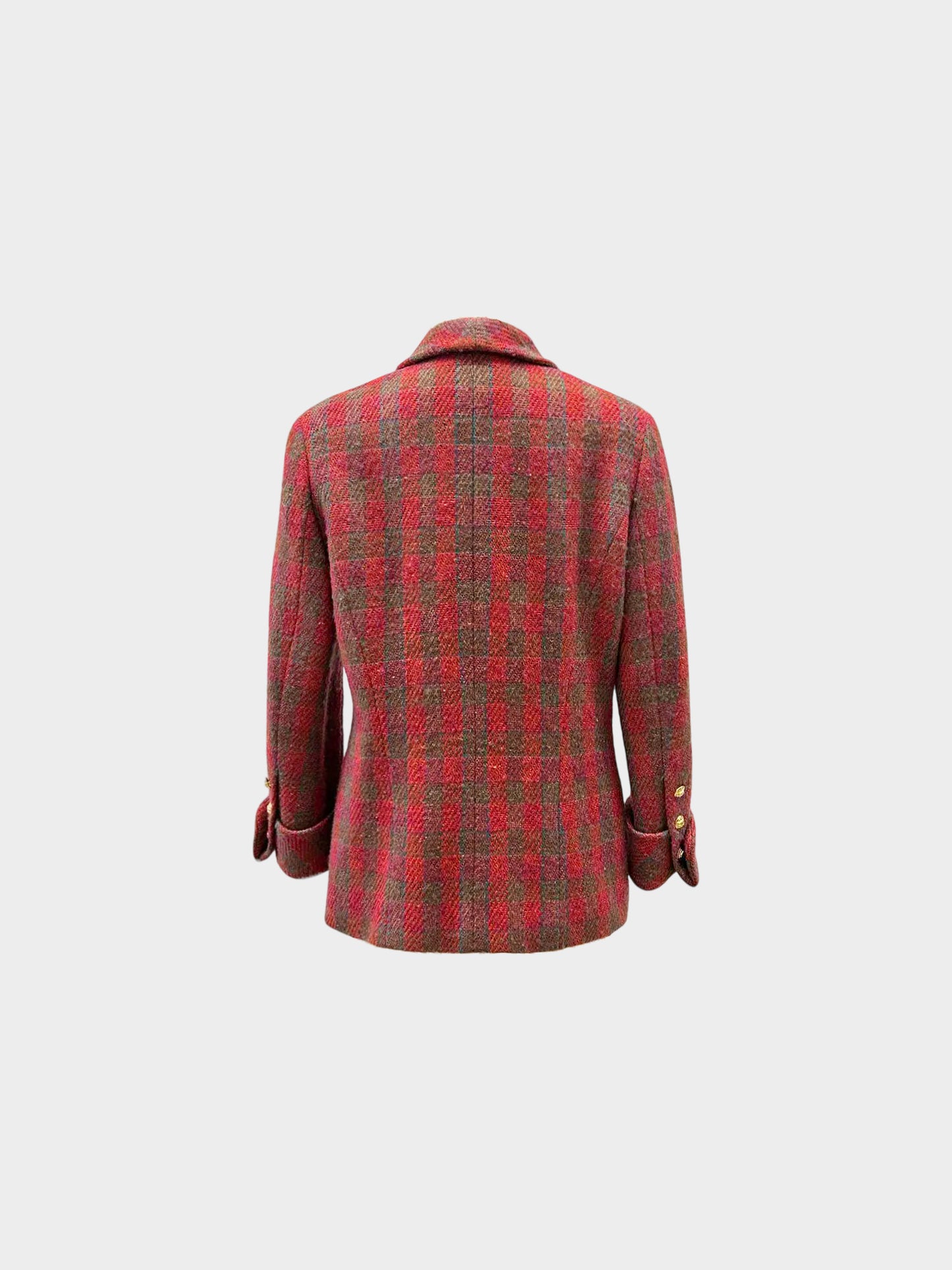 Chanel 1980s Red and Green Fleck Tweed Double-breasted Jacket