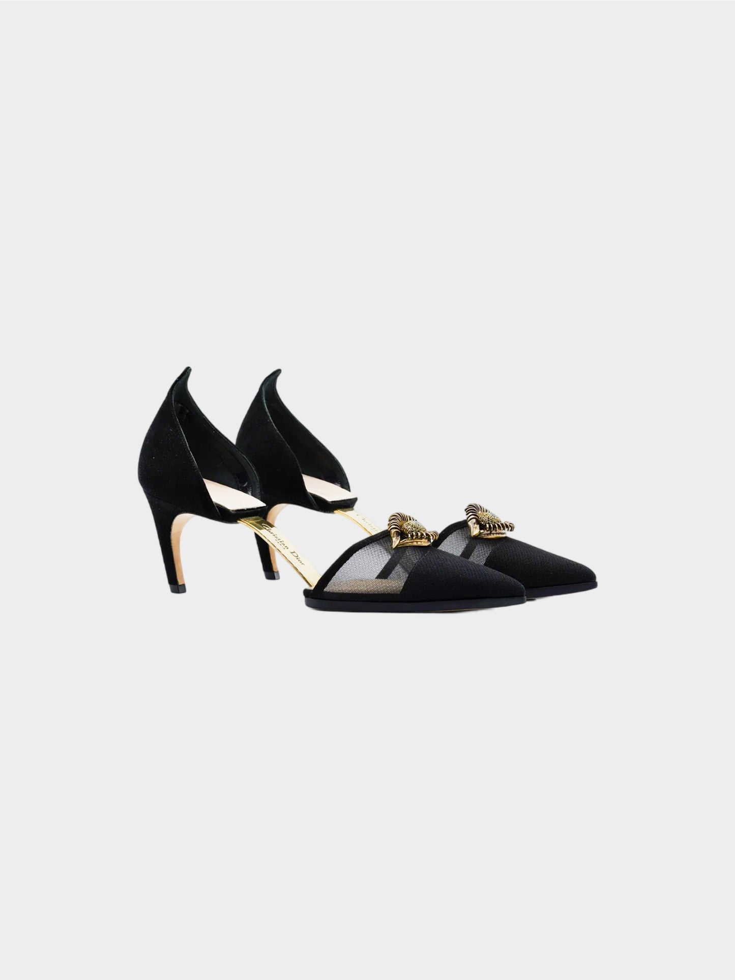 Christian Dior FW 2018 Black and Gold Surreal D Eye Motif Pointed Toe Pumps