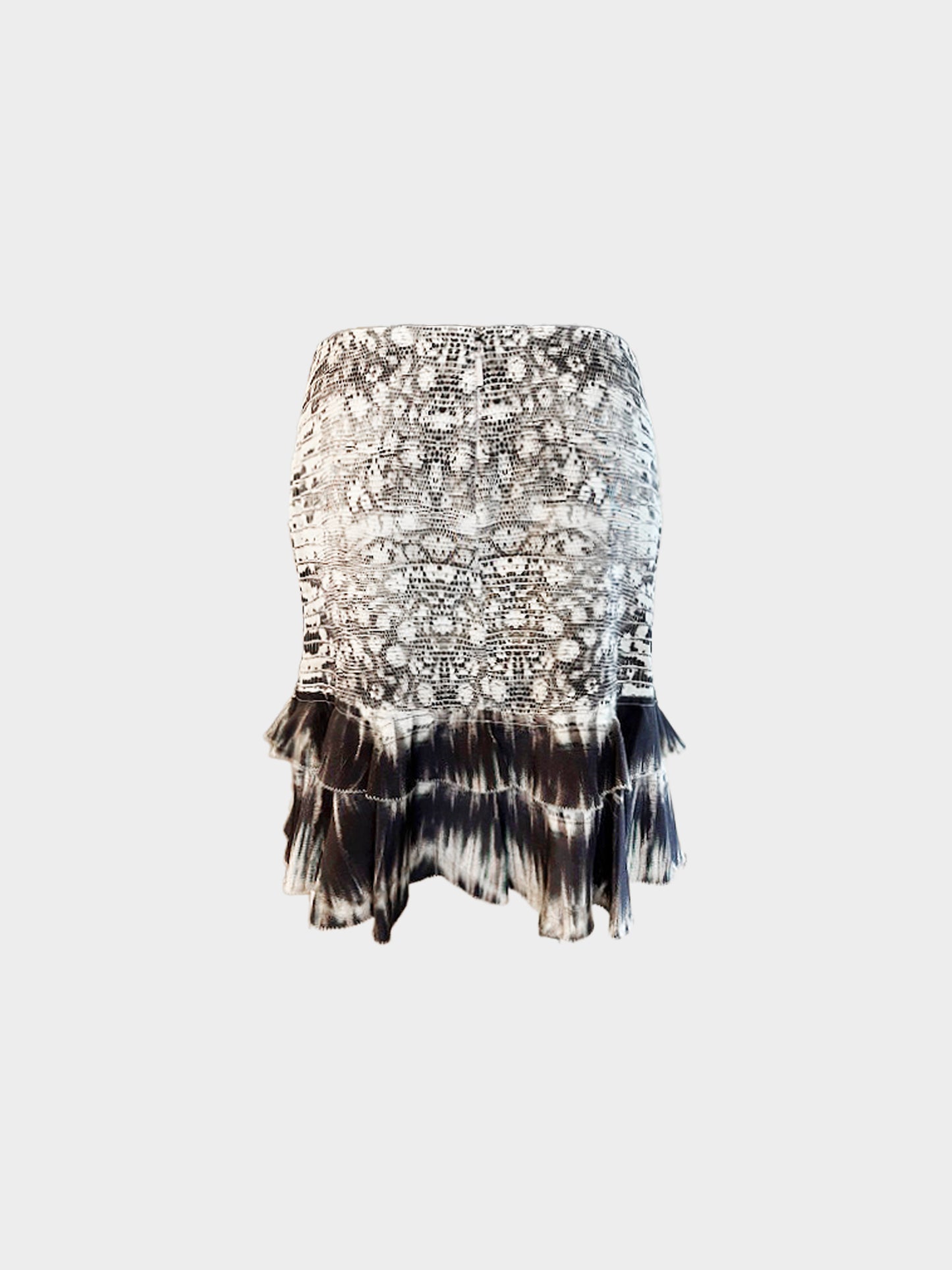 Roberto Cavalli 2000s Python Print Ruffled Silk Skirt