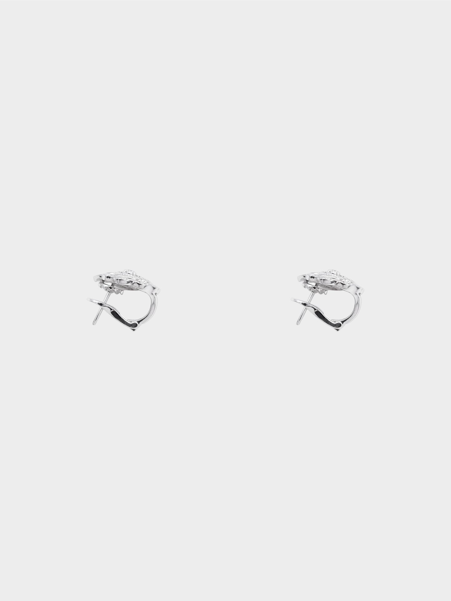 Chanel 2010s 18k White Gold Diamond Camellia Button Earrings