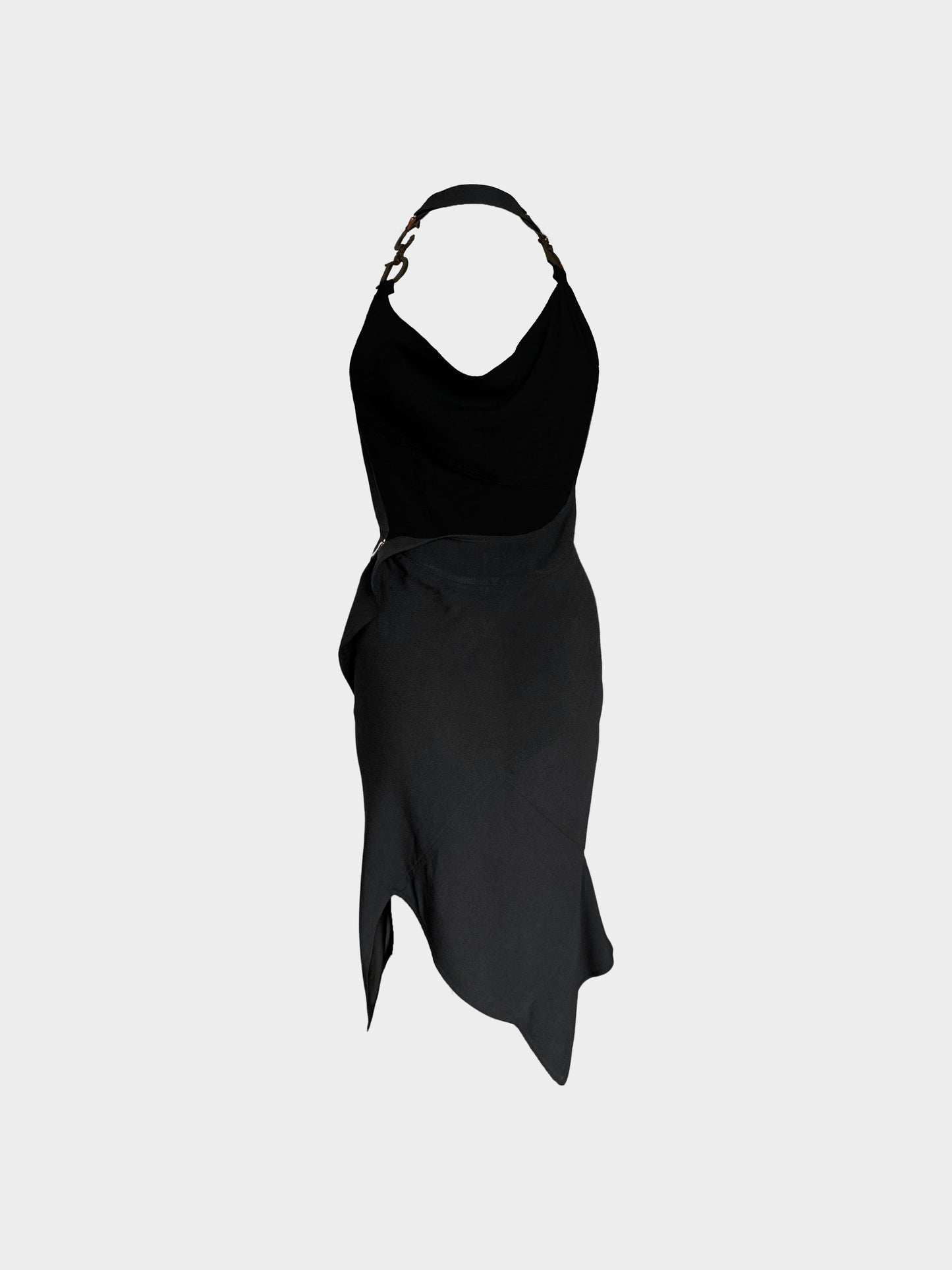 Christian Dior by John Galliano SS 2000 Runway Black Asymmetrical Logo Strap Halter Dress