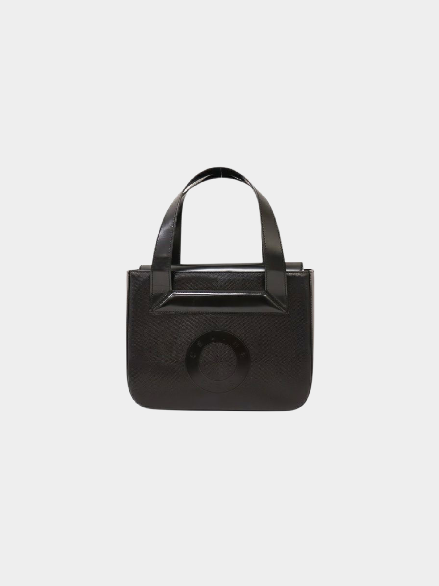 Celine 2000s Black Leather Circle Logo Handbag