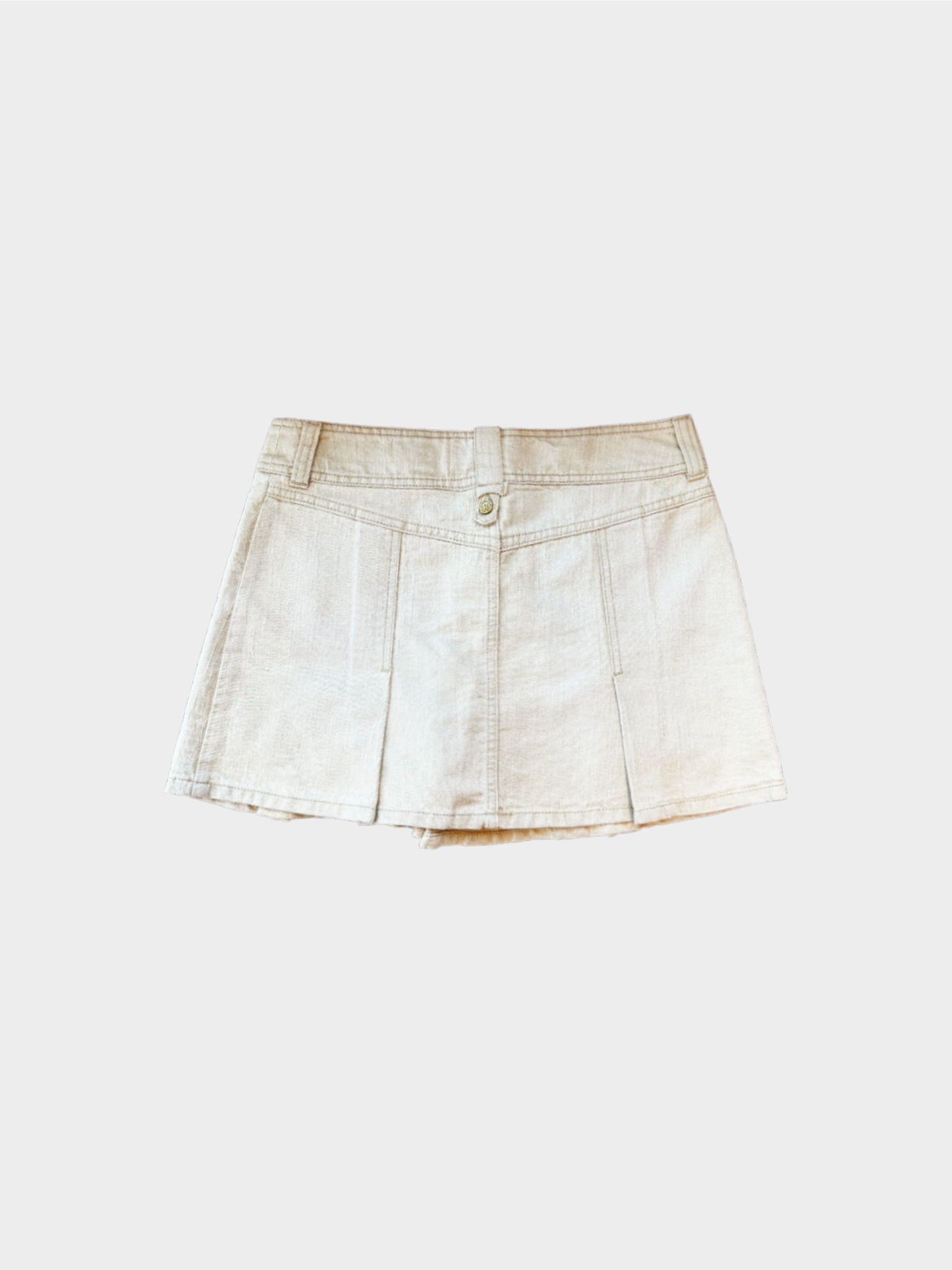 John Galliano 2000s Beige Denim Pleated Mini Skirt