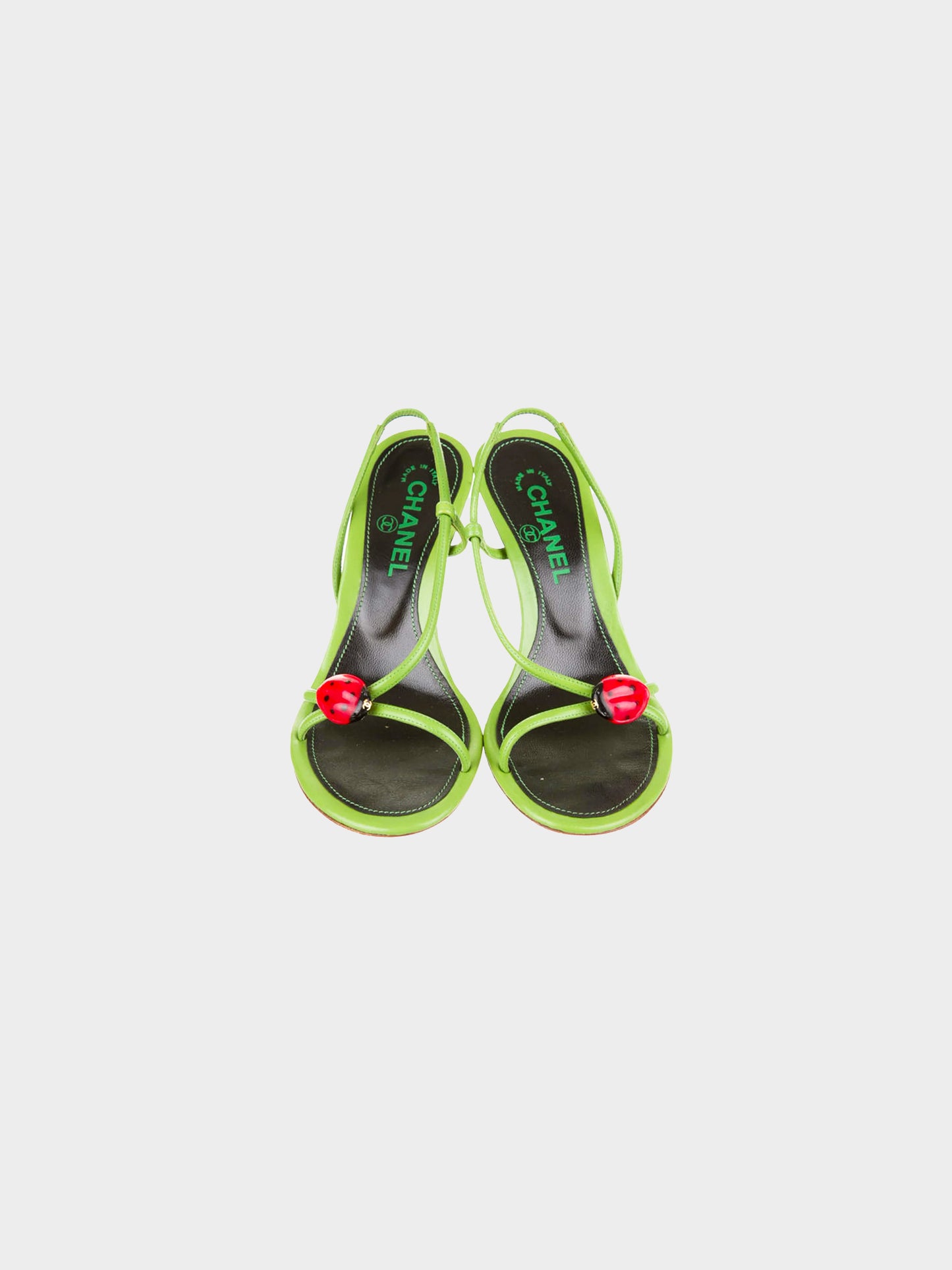 Chanel 2000s Green Slingback Strappy Ladybug Heel
