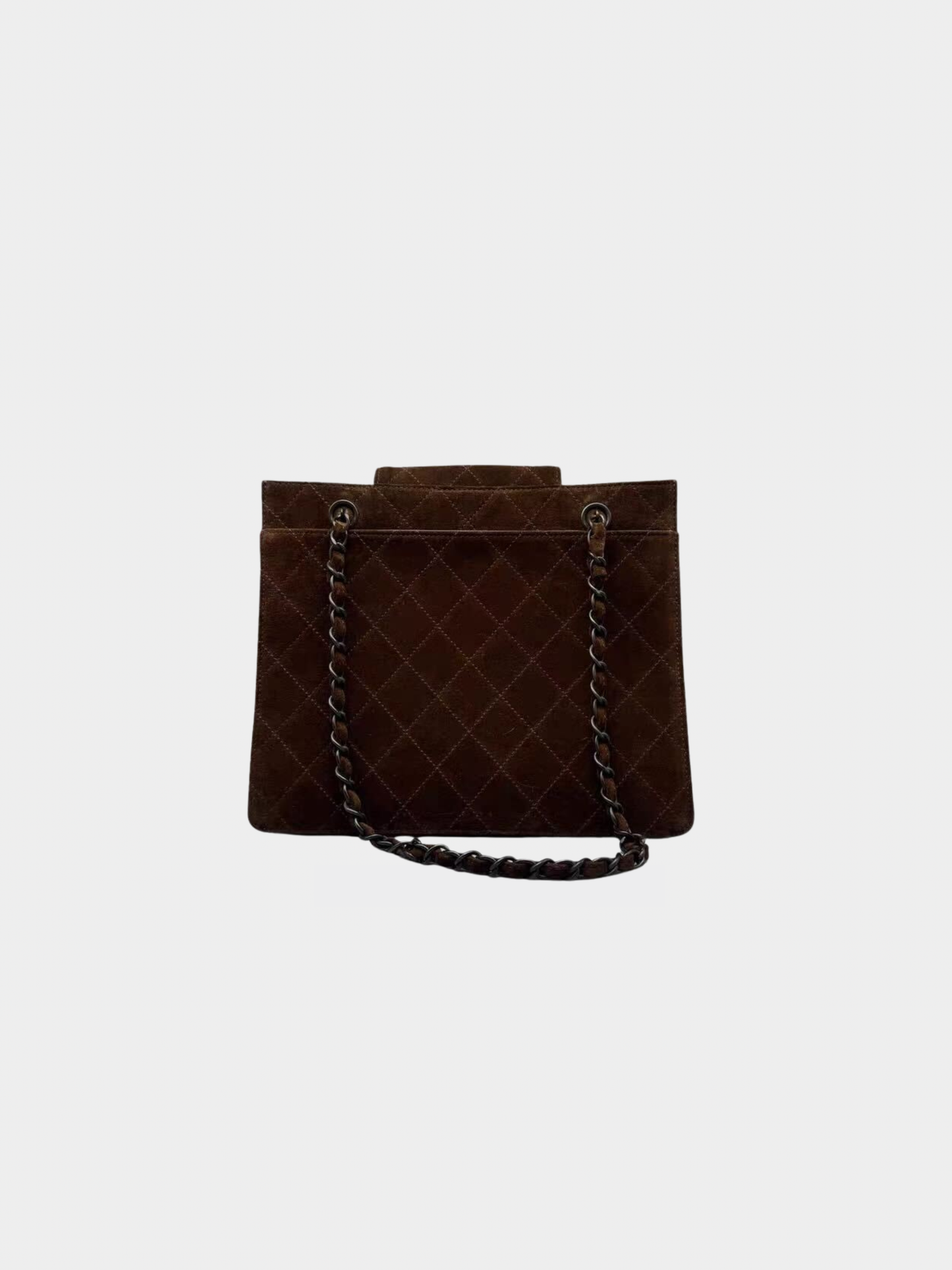 Chanel 1990s Brown Suede Matelassé Shopping Shoulder Bag