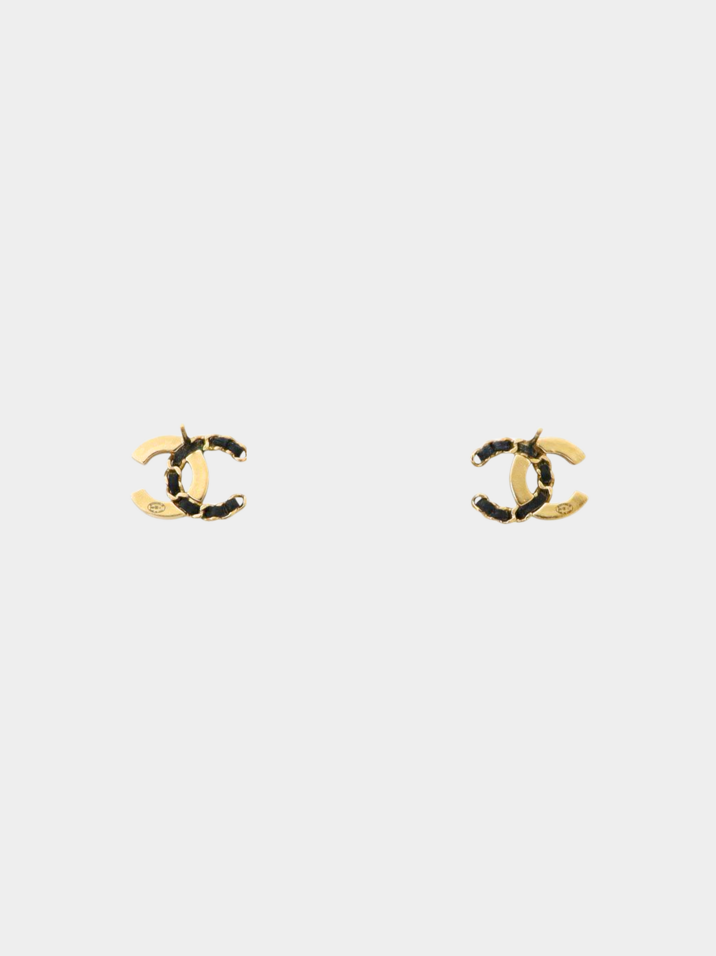 Chanel 2000s Gold CC Rhinestone Chain Stud Earrings