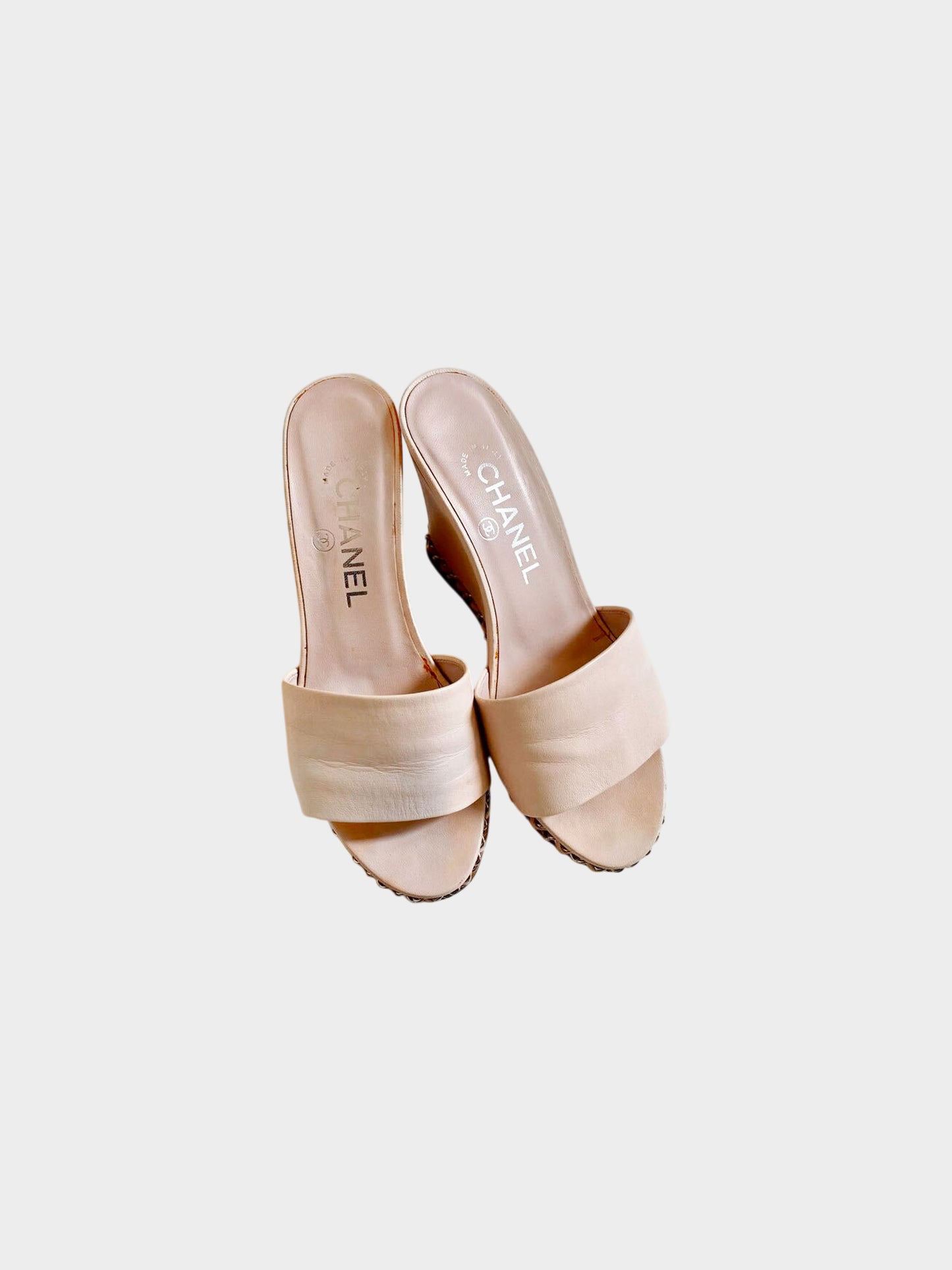 Chanel 2010s Pink Chain Me Open-toe Wedge Slide Sandals
